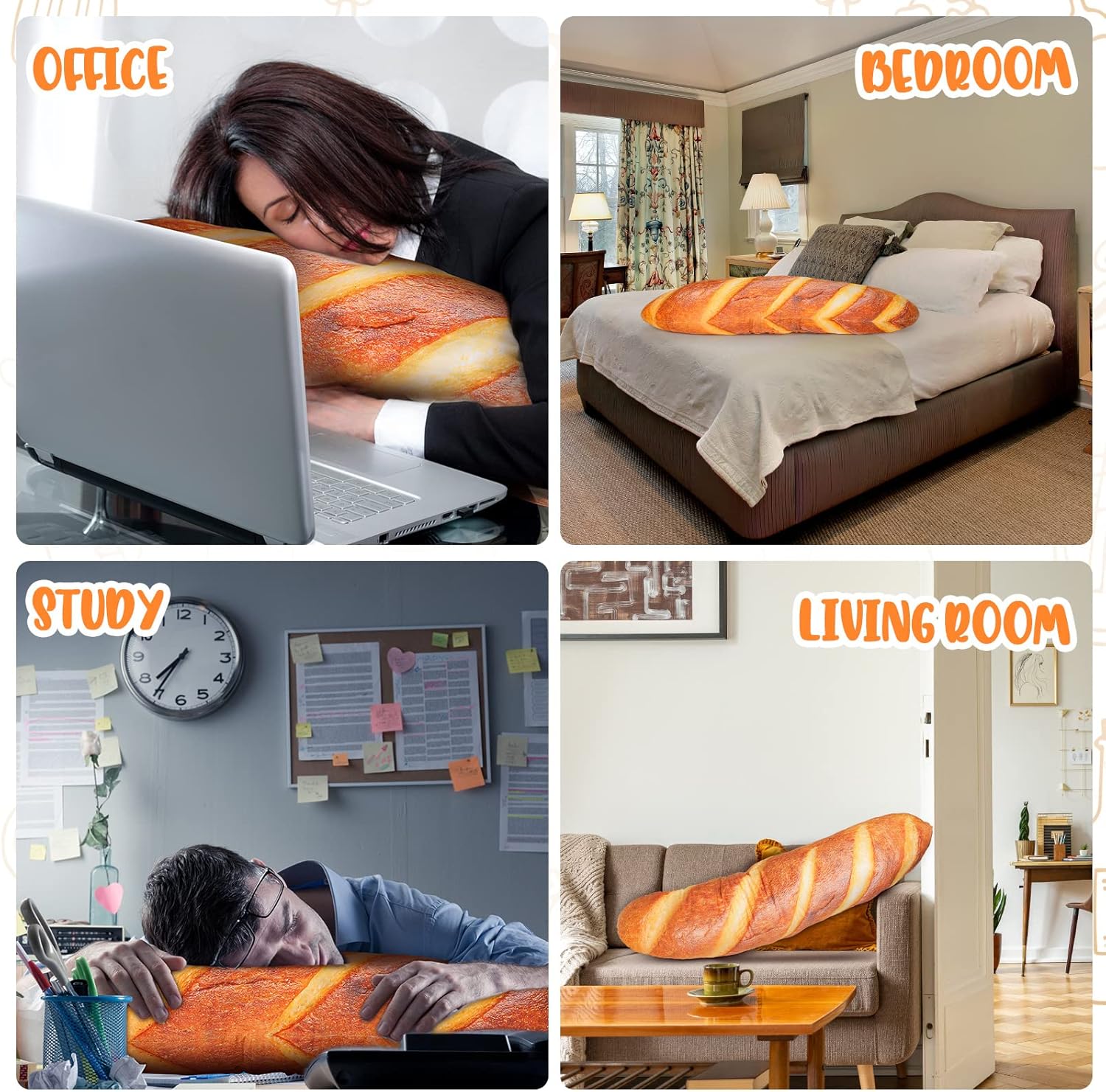 Yookeer 3D Simulation Bread Pillow 47.24 Inches Funny Food Pillow Giant Baguette Cushion Bread Body Plush Food Cushion for Sleeping Decor