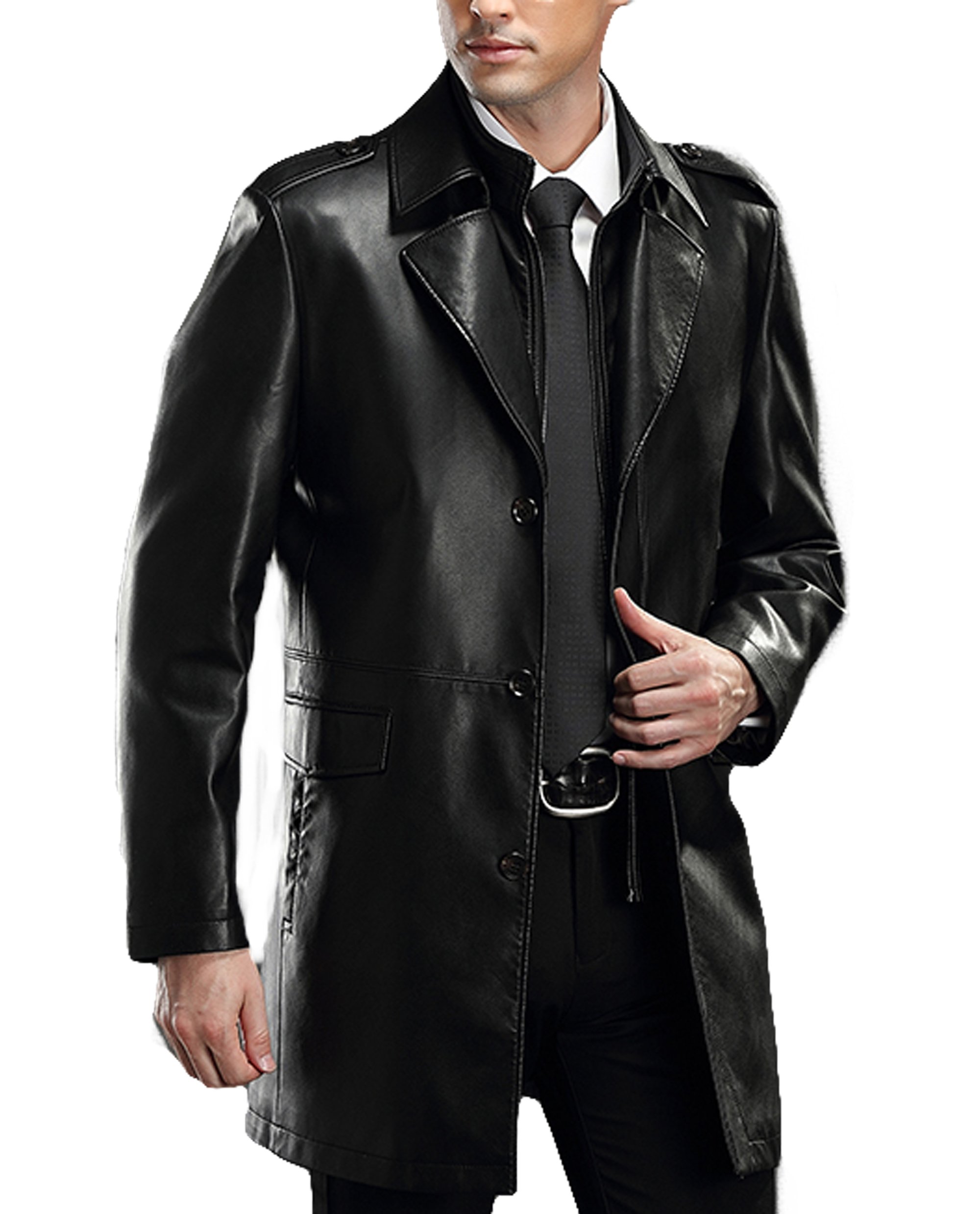 Men's Lapel business leather Coat Lambskin Leather Car Coat-image-18