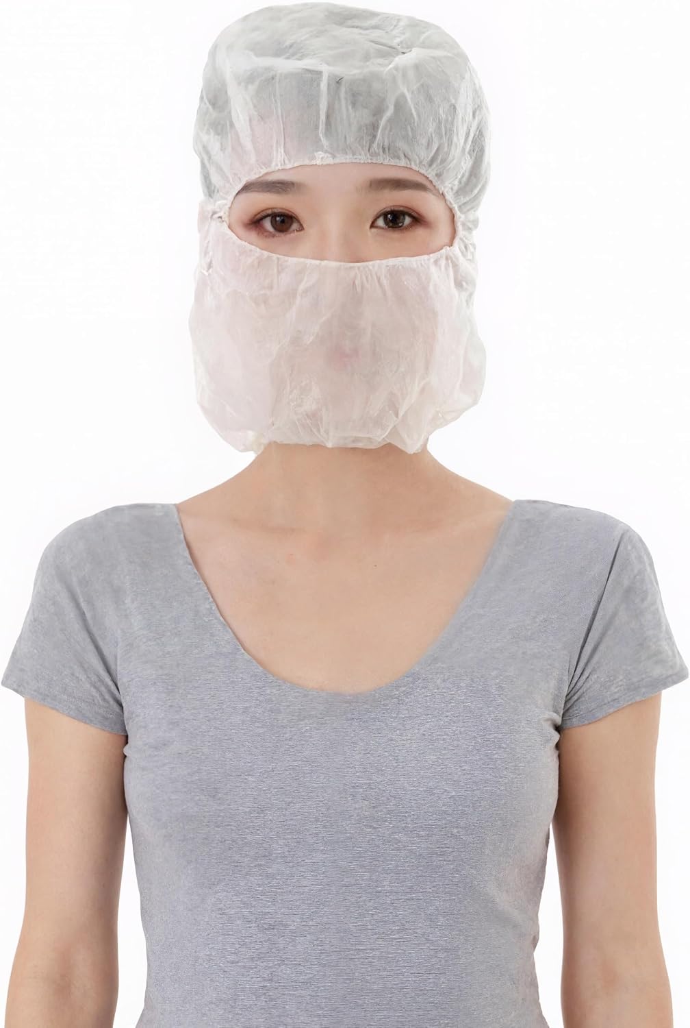 Hipifans Disposable Bouffant Hoods - 10Pcs/Set Face Hair Beard Cover Full Coverage Hairnet Cap for Food Service Work and Catering White