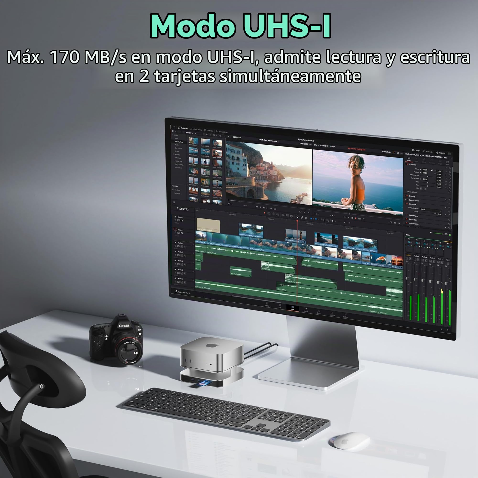 BENFEI Dock para Mac Mini M4, Soporte para Mac Mini M4 con Caja para SSD NVMe, Hub DisplayPort 4K para Mac Mini M4 y M4 Pro (2024), 10 Gbps 1 x USB‑C y 1 x USB‑A 3.2, 5 Gbps 3 x USB‑A 3.0, SD/TF