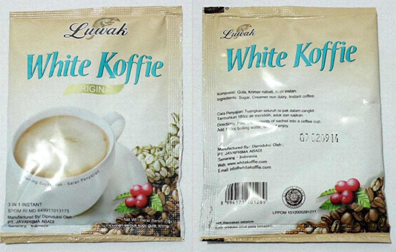 Kopi Luwak White Koffie Original (3 in 1) Instant Coffee Single Pack 20 Gram ( 10 Sachets)