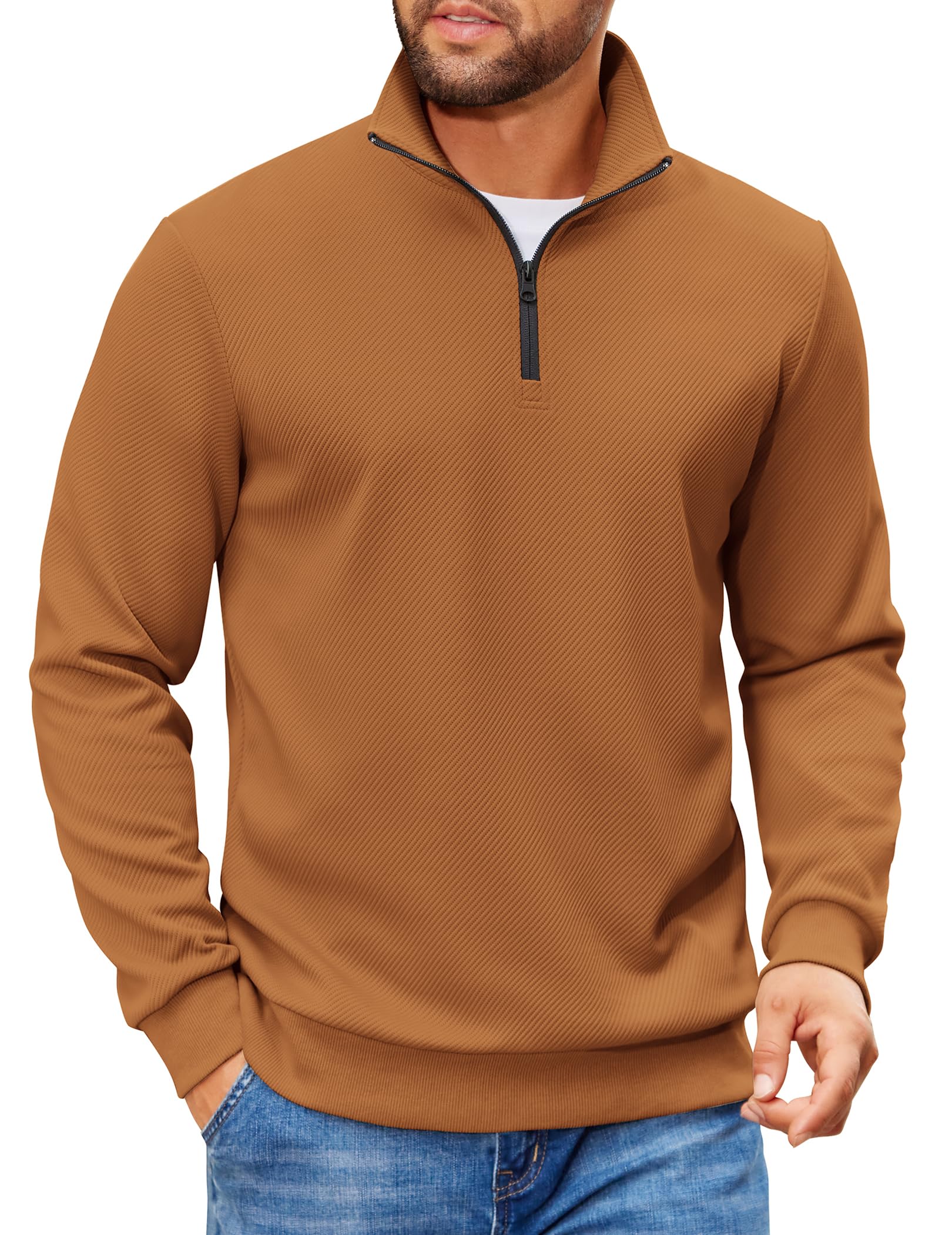 COOFANDY Mens Quarter Zip Pullover Sweatshirts Lightweight Long Sleeve Mock Neck Sweater Polo
