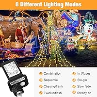 Vista 4 de Decoraciones Navideñas para Exteriores Luces de Cadena de Estrellas, 317 LED 11.5 pies Luces de Cascada para Árbol con 8 Modos de Iluminación