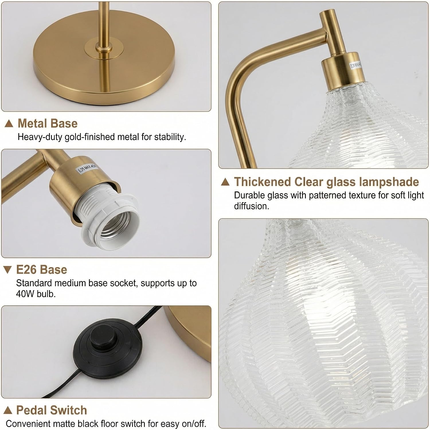 EIDISUNY Floor Lamp for Living Room, Modern Standing Lamp with Remote, Dimmable, 3CCT, Arc Tall Floor Lamp with Clear Glass Lampshade for Bedroom Study Room Office (Bulb Included)