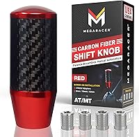 MegaRacer Red Carbon Fiber JDM Shift Knob - 3.5" Weighted Universal for 4/5/6 Speed Manual & Buttonless Auto, M8/M10/M12 Adapters