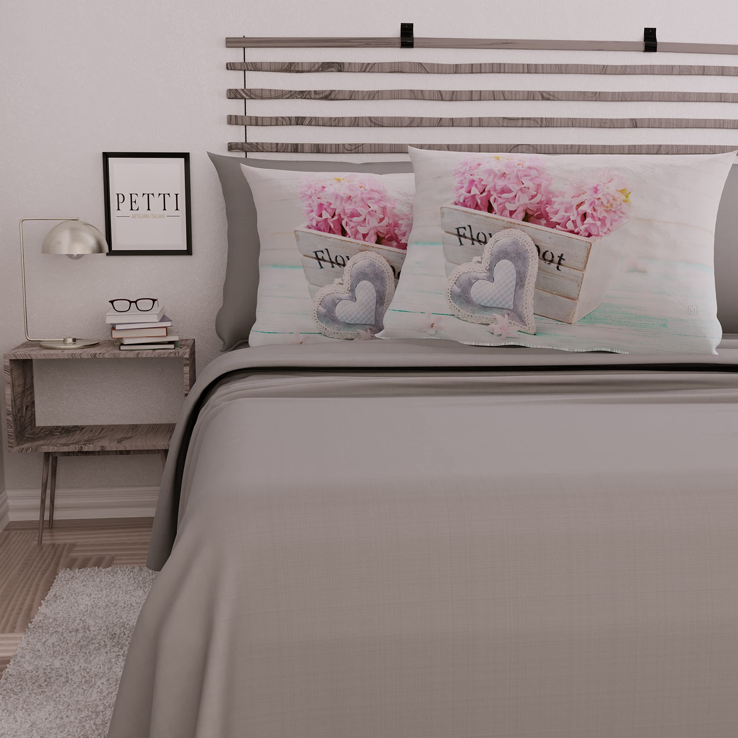 PETTI Artigiani Italiani, Complete Bed Set, Double Sheets, Basket Sheets with Flowers, Double Bed Set - Image 2