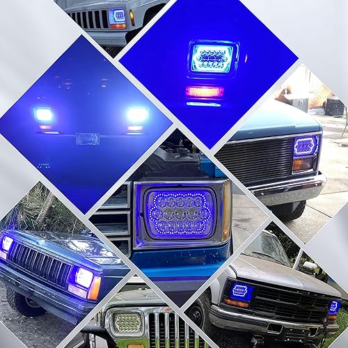 Miniatura 9 de 2 piezas de haz sellado todoterreno Plug and Play H6054 7x6 5x7 luz automática con luces de halo azules compatibles con Wrangler YJ XJ Cherokee E250