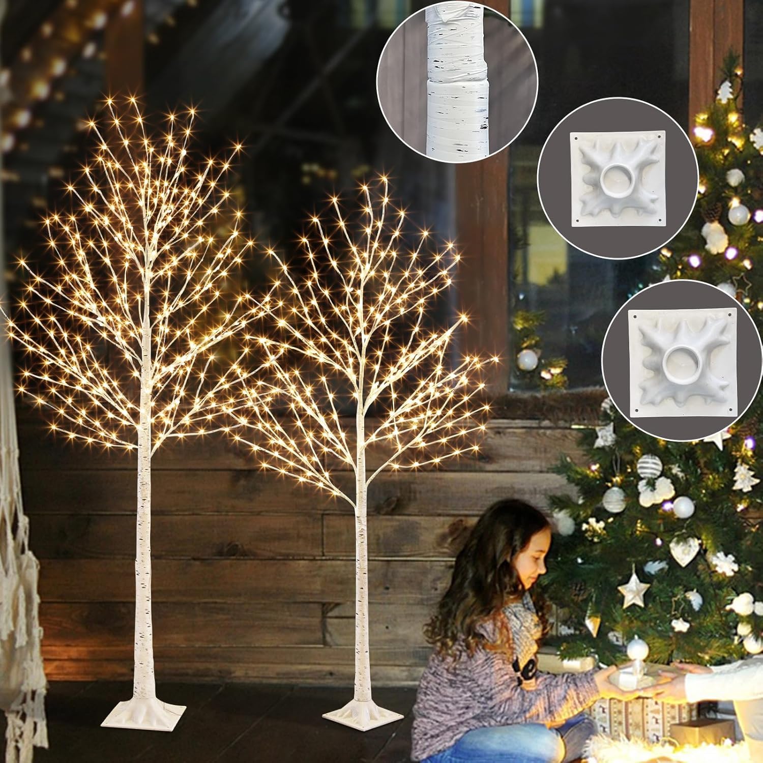 2er Pack Lichterbaum Lichterzweige mit 580 Warmweißen LEDs Groß Weihnachtsdeko Aussen mit Timer & Dimmfunktion Weihnachtsbaum für Weihnachten Hochzeit Geburtstag Party Wohnzimmer 1,5 + 1,8m