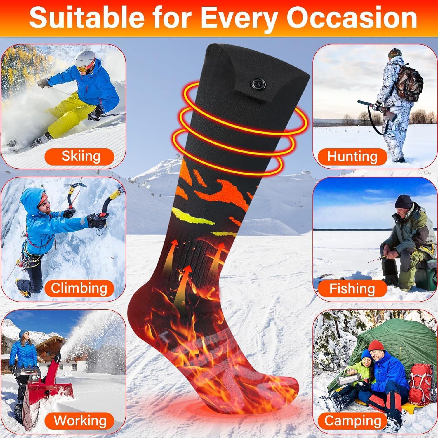 Heated Socks for Men Women,Rechargeable 10000mAh Battery Heated Socks Up to 20 Hours,360°Heating Warming, Washable Foot Warmer with APP Control for Camping Fishing Skiing Skating Hiking Outdoor Work