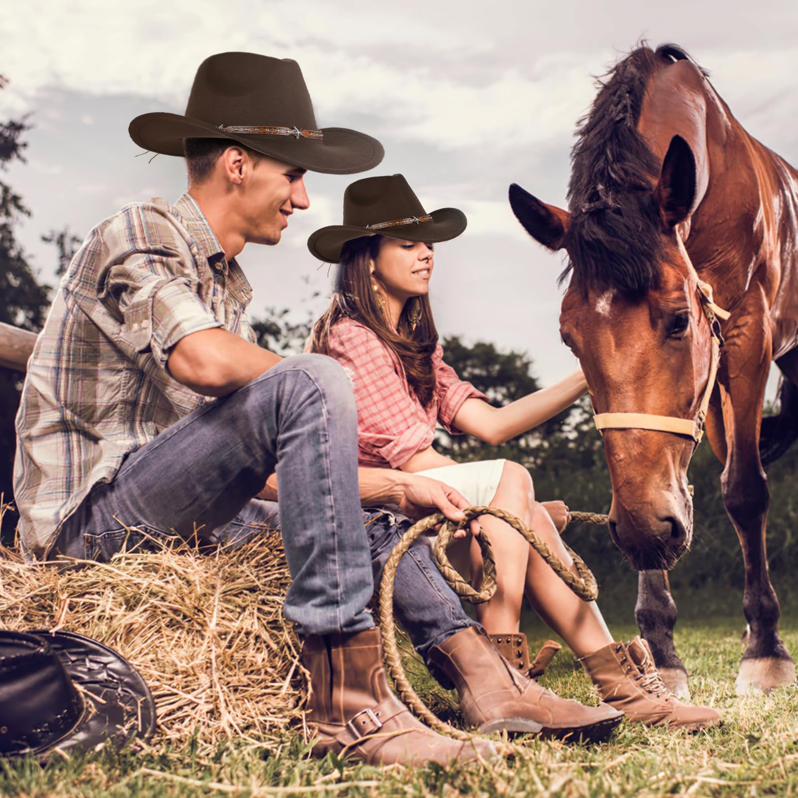 Männer und Frauen Western Cowboy Hüte, Western Hüte sind Feiertagskostüme, Karneval und Mottopartys, Kaffee