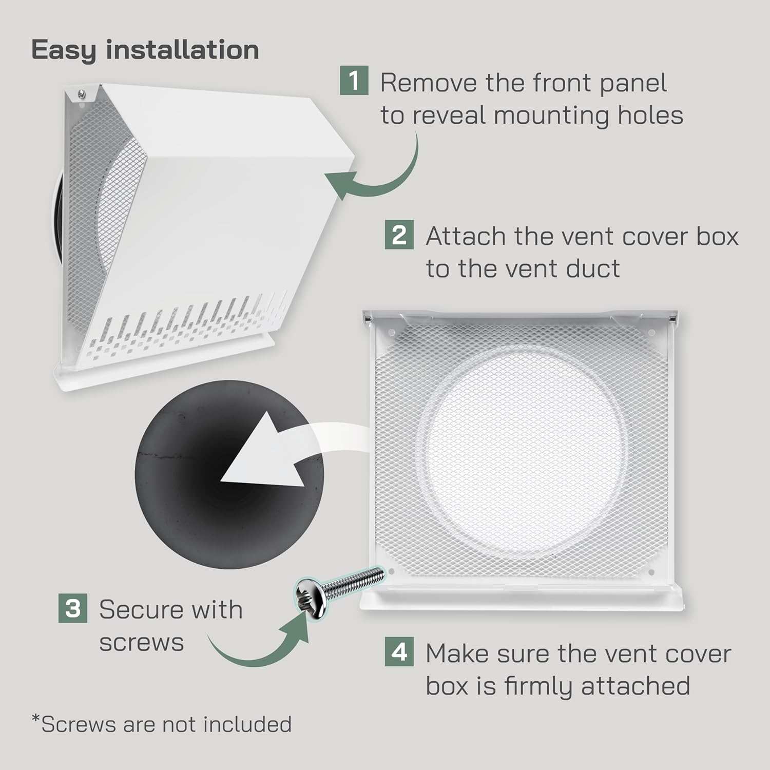 Vent Systems 8" Inch Air Supply Vent Cover with Rubber Gasket - White Galvanized Steel - Robust and Weatherproof Outdoor Air Intake Box - Duct or Surface Mounting - Rain and Snow Protection