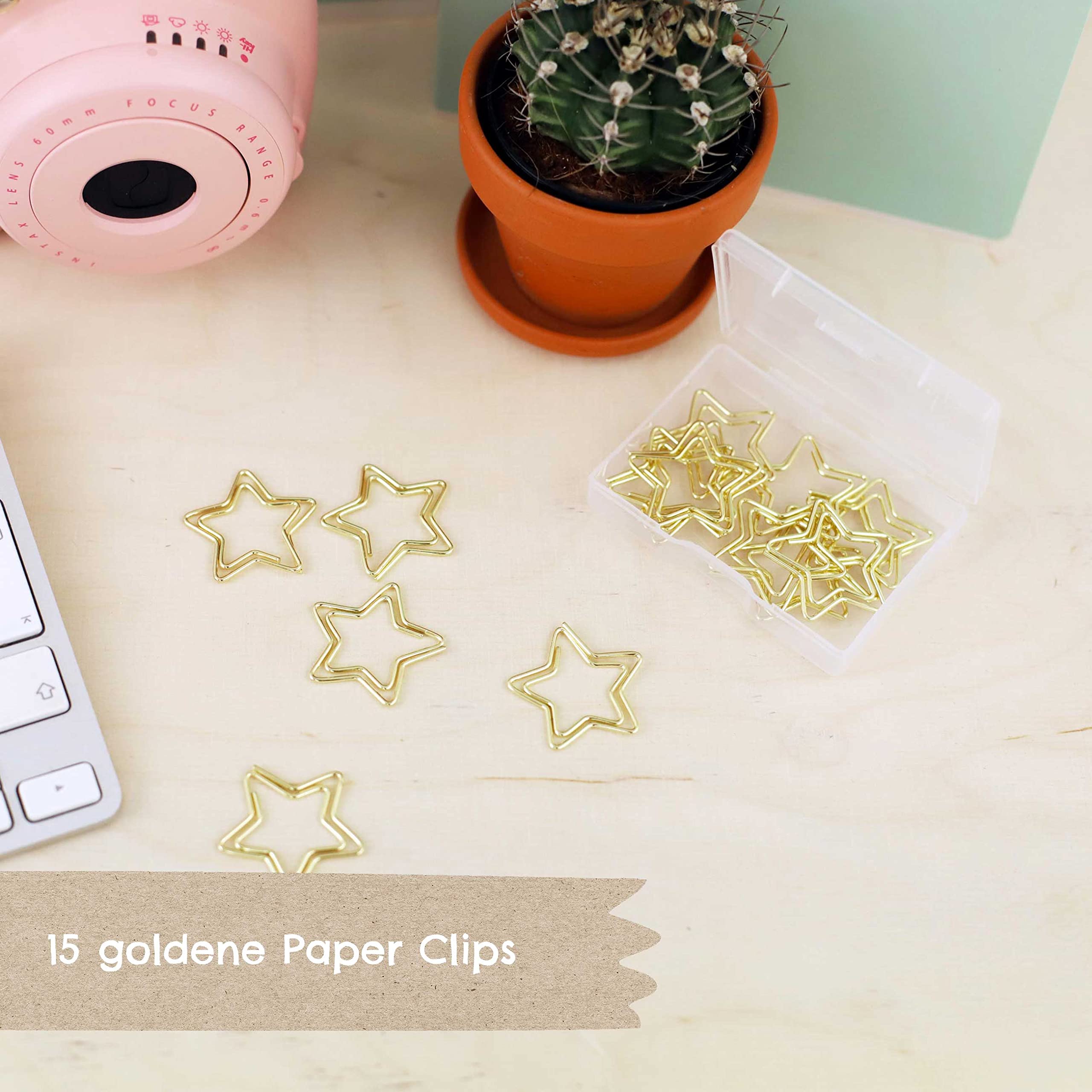 Papierdrachen 15 Golden Metal Paper Clips for Bullet Journals and Notebooks, Cute Paper Clips for Home Office and University - Image 2