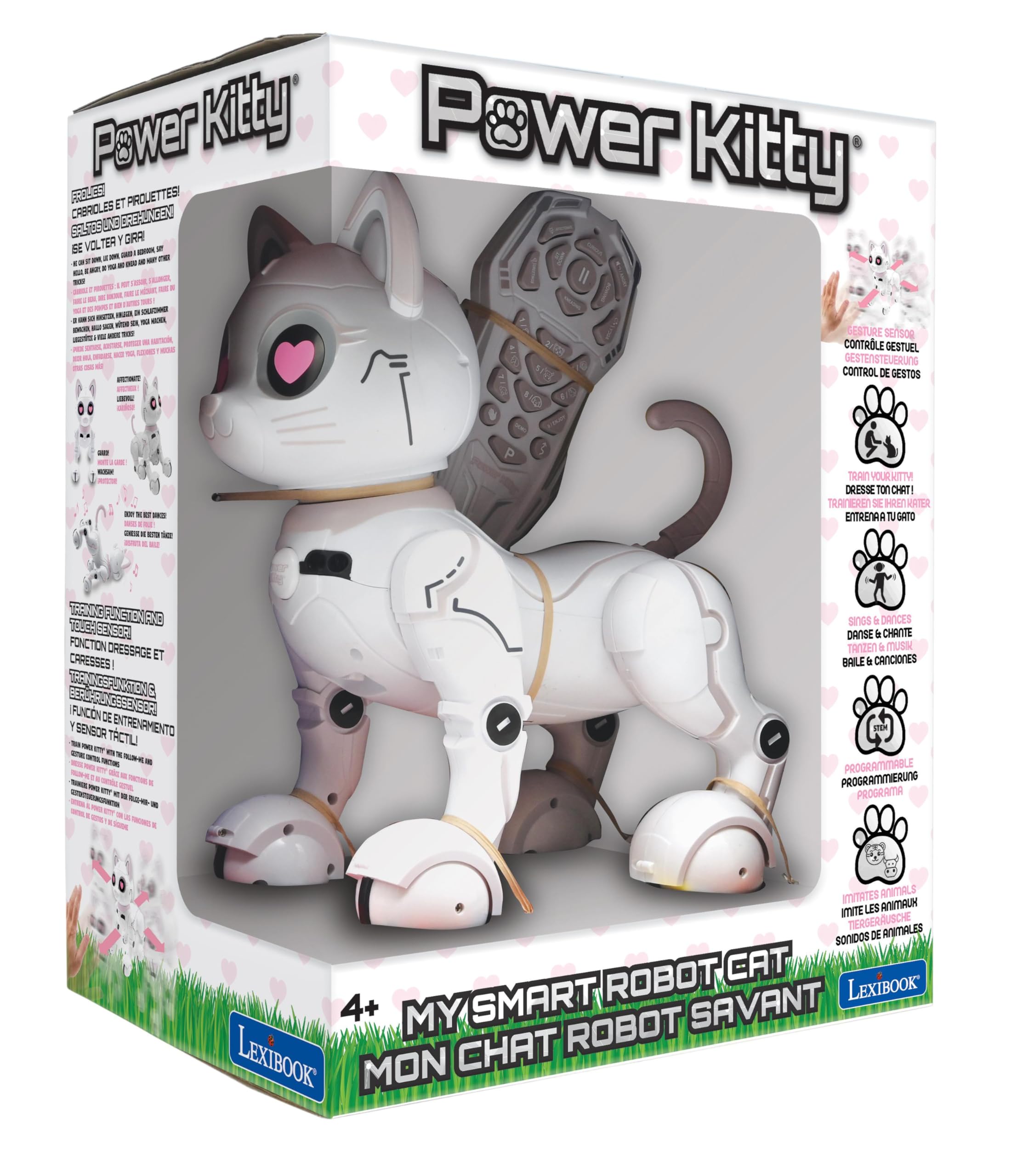 Lexibook - Power Kitty® - Gatto Robot telecomandato, Robot Intelligente programmabile, Luce, Suono, Bianco/Rosa - KITTY01LXB