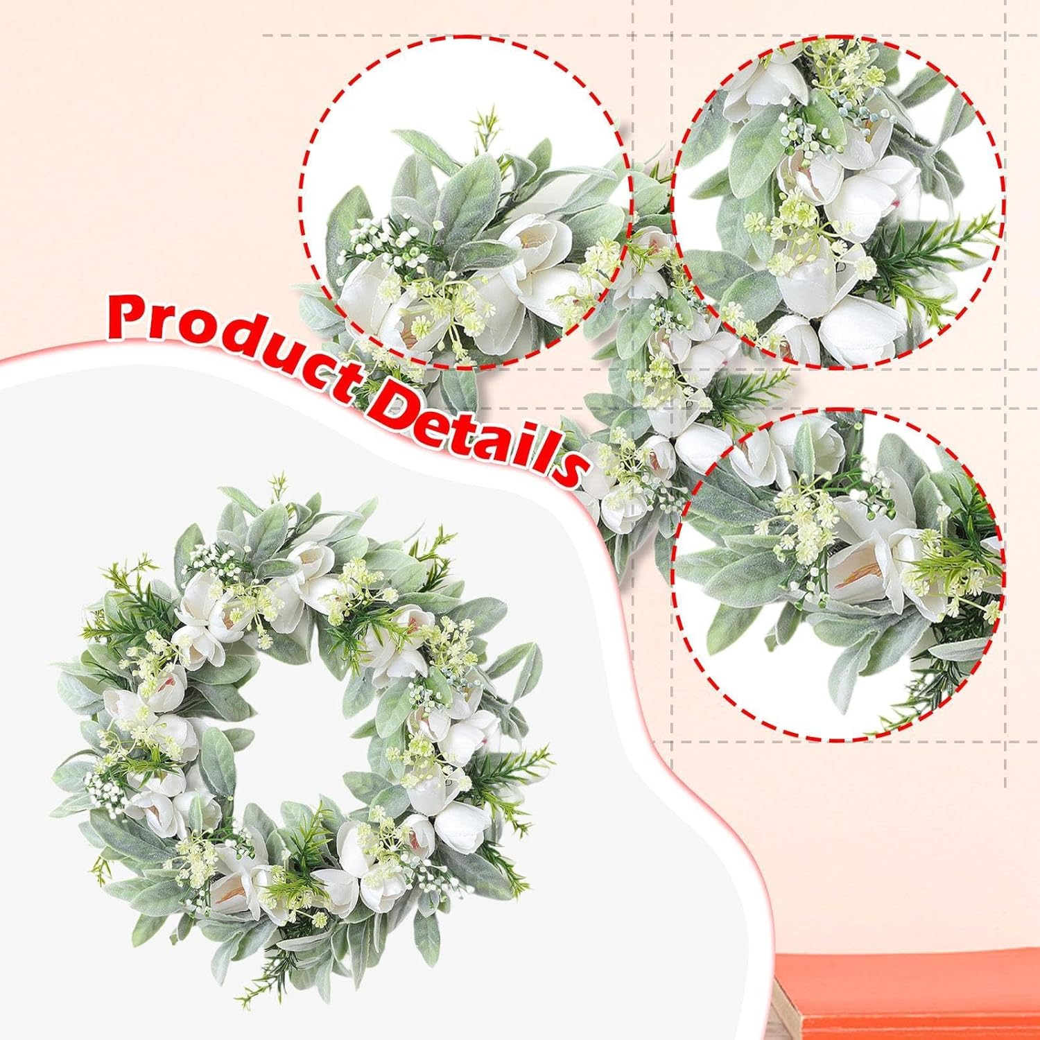 Artificial Front Door Wreath Gift Decorative for Indoor Outdoor