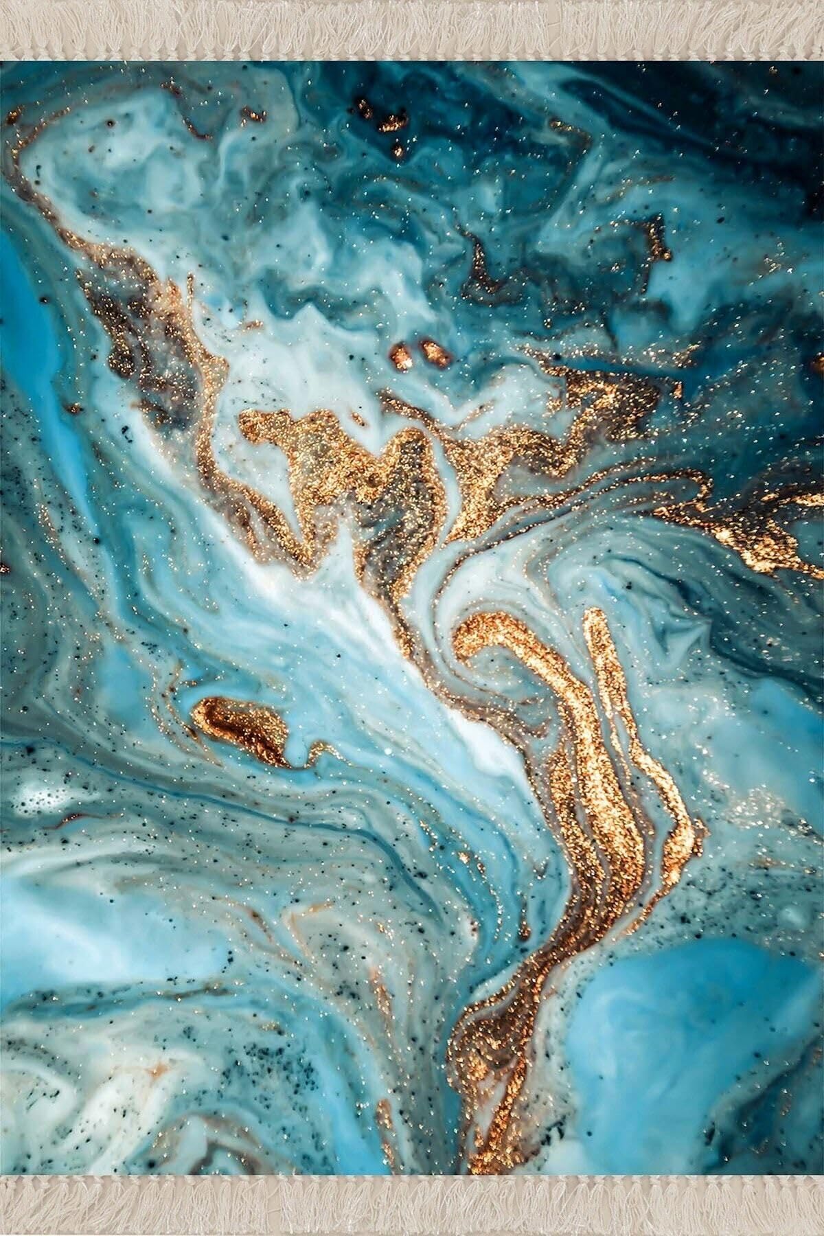 On The Clouds Gold Detaylı Okyanus Esintili Dijital Baskı Yıkanabilir Modern Salon Halı MEG213M, 160 x 240