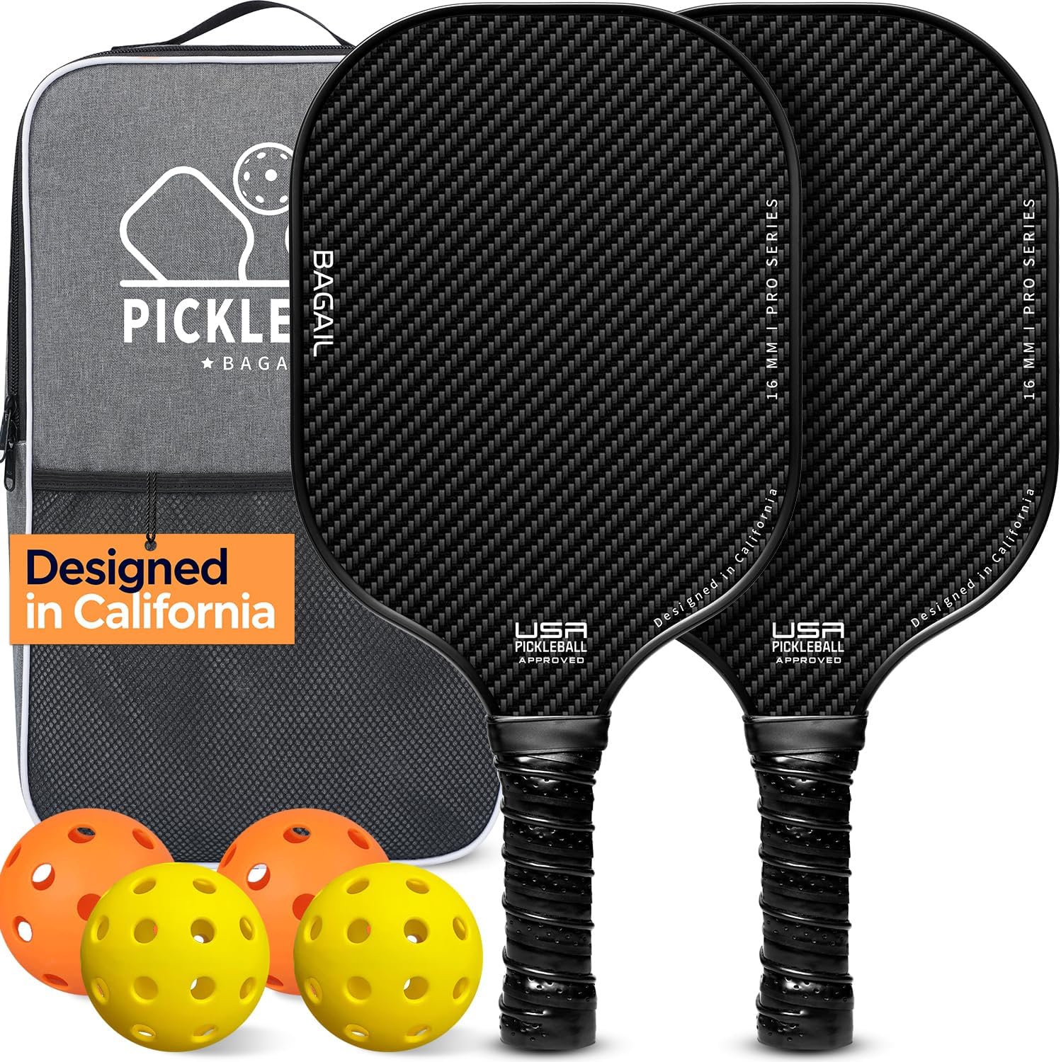 Pickleball Paddles Set, Pickle Ball Rackets with 4 Balls, Light - High Shock Absorption - Ergonomic, Suitable for Indoor and Outdoor Pickleball Games
