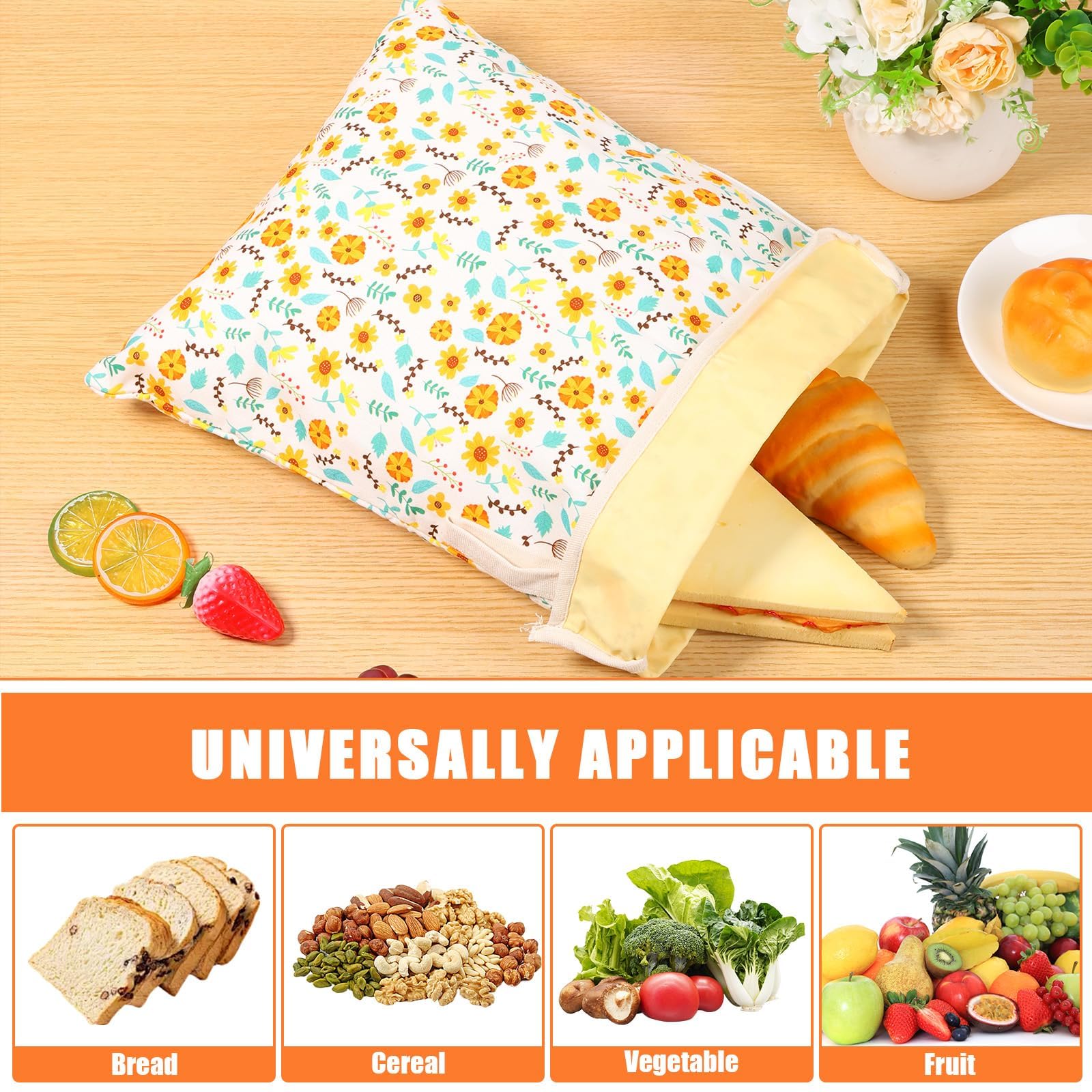 EHOTER Lot De 2 Sacs À Pain en Cire d'abeille Réutilisable Grand avec Poignée pour Baguette Fruits Légumes