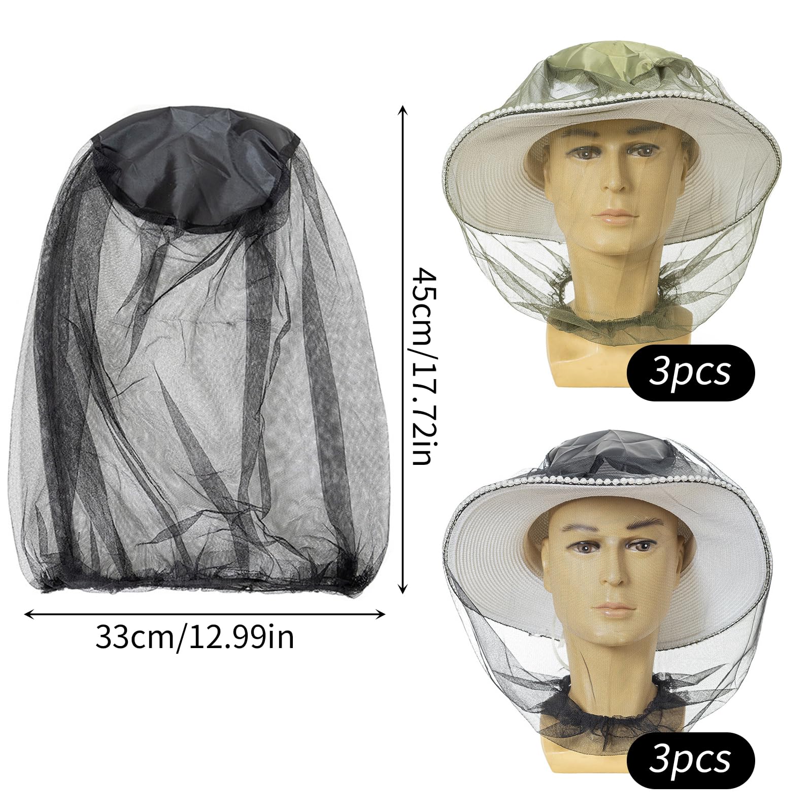 DALAETUS 6 Pezzi Zanzariera Cappello, Rete per Insetti a Maglia Fine, Zanzariera per il Viso, Cappello Antimalvagio per Outdoor, Pesca, Giardinaggio, Escursionismo, Campeggio, Arrampicata