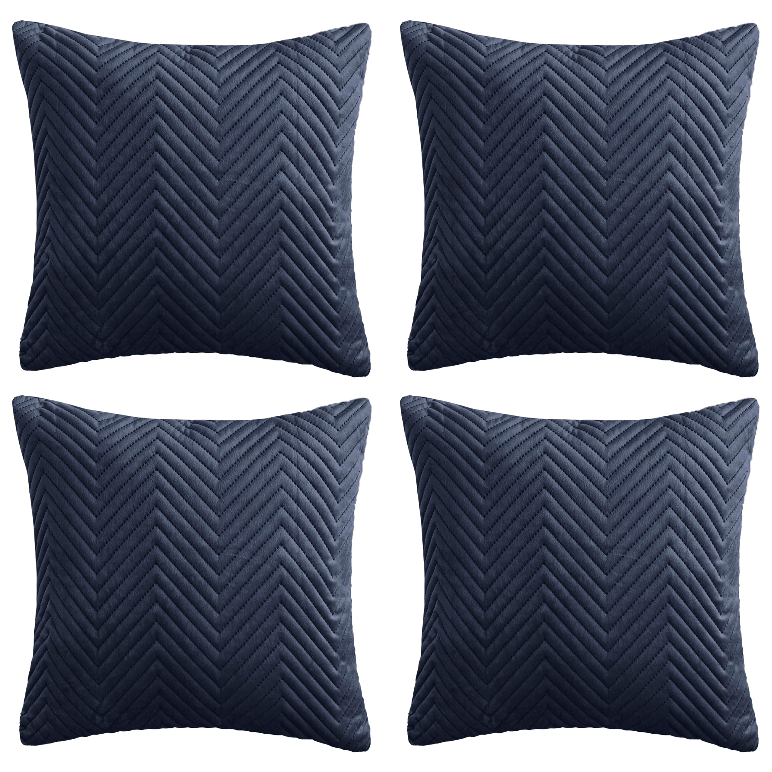 Hafaa Cushions with Covers Included 45 x 45 Cm Set of 8 (4 Charcoal Cushion Covers, 4 Cushion Inserts) - Ultrasonic Velvet Square Throw Pillow Case Decorative Sofa Cushion with Invisible Zipper