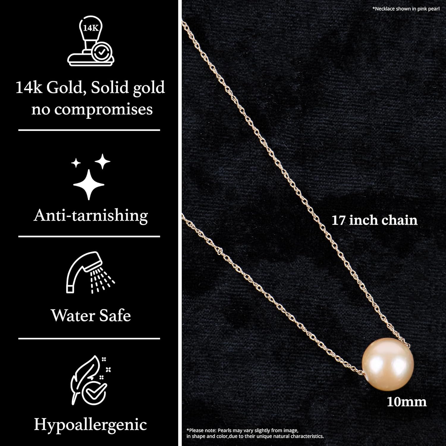 Single Floating Pearl Genuine Freshwater Cultured 10-11mm Pendant Necklace for Women 17"