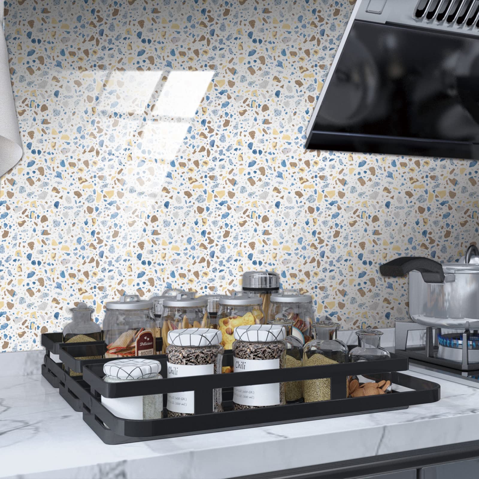 Piastrelle Adesive Cucina Modello Macchiato Marrone Blu Pavimento pvc Adesivo Mobili Decorazioni Piastrelle Adesive Bagno Impermeabile Resistenza all'olio Mattonelle Adesive
