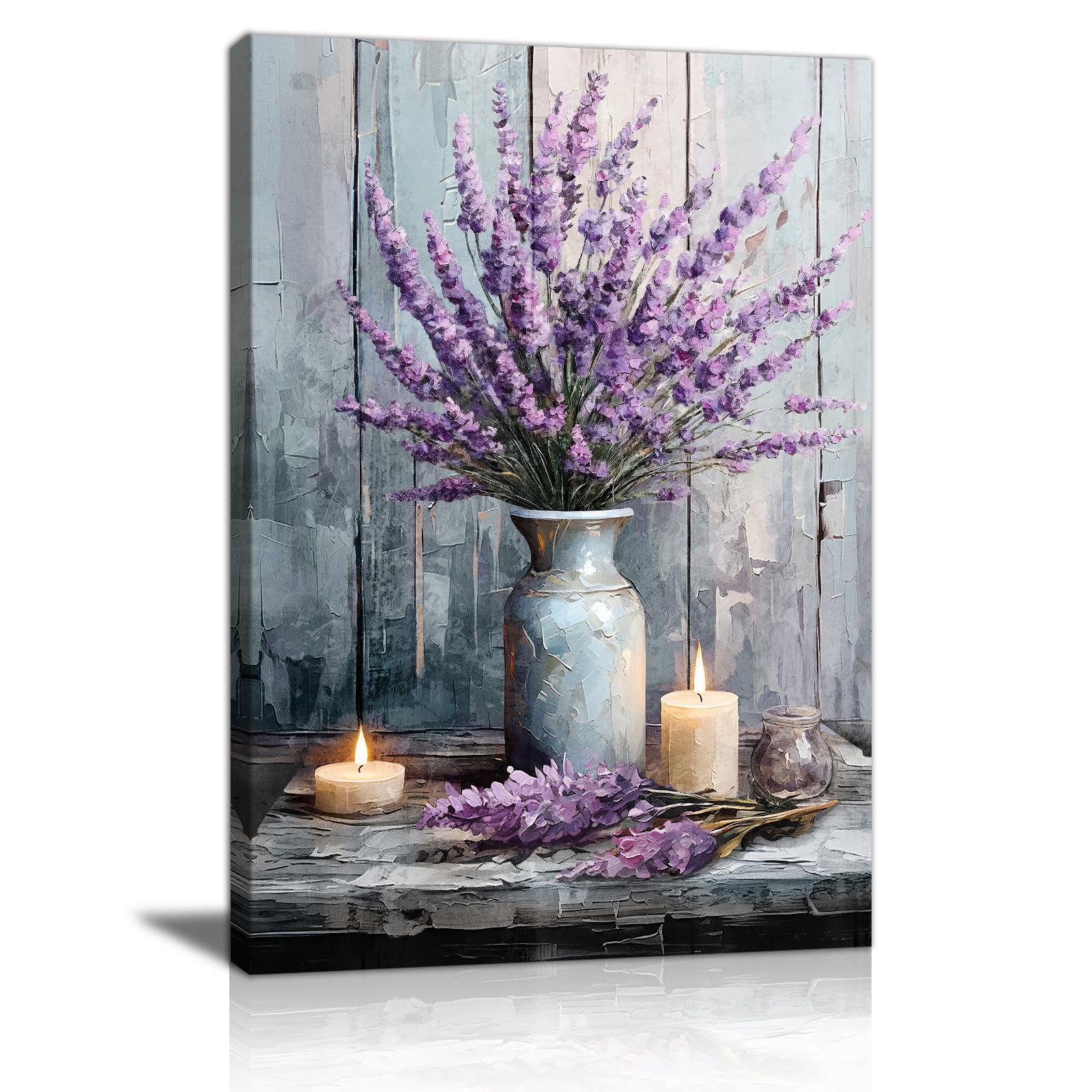 FajerminArt Purple Lavender in the Vase Framed Canvas Wall Art, Rustic Country Candle Wall Pictures Printed Poster Painting on Canvas Wall Decor for Bedroom Living Room Bathroom Ready to Hang 40×60cm — image 1