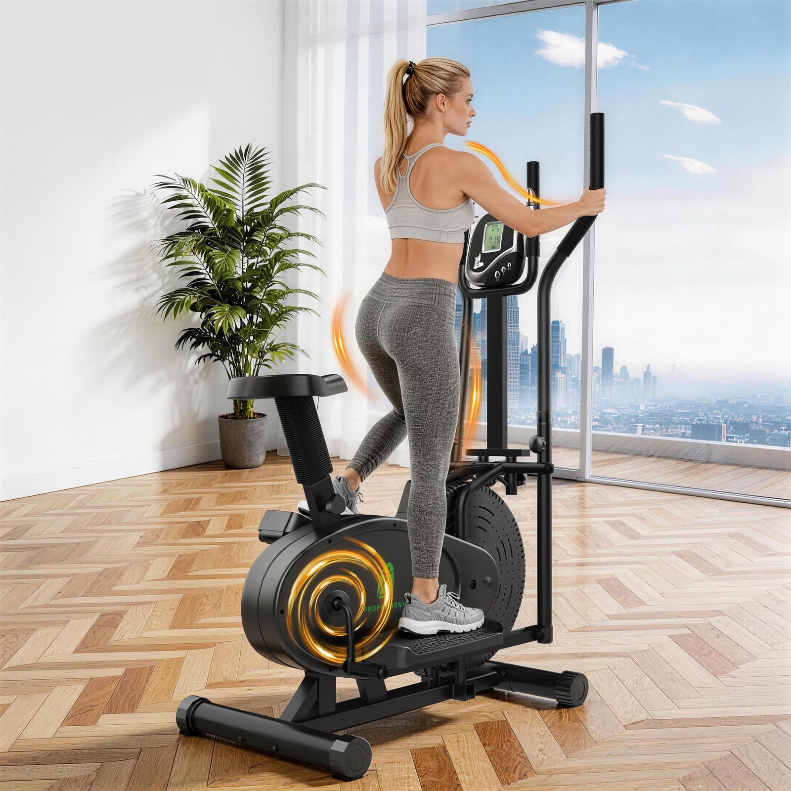 Neezee Crosstrainer für zu Hause, Kompakter 2-in-1-Ellipsentrainer Eliptica Stepper mit LCD-Monitor, Ergonomischem Sitz, Verbesserter Einstellbarer Widerstand, Maximales Gewicht 120 KG