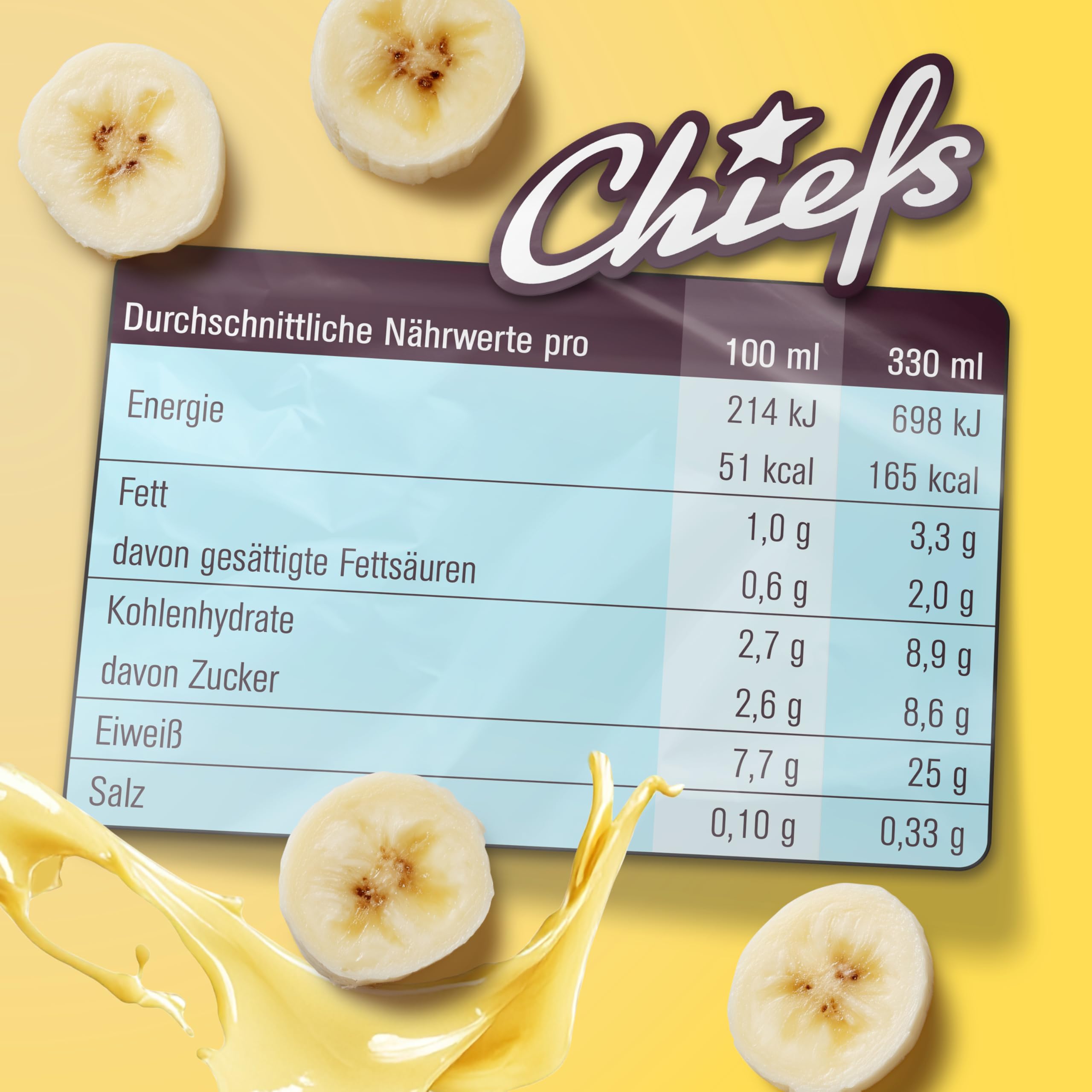 Chiefs High Protein Shake - Banane, 8x300ml - kein Zuckerzusatz & je 25g Protein - Protein Shake für Muskelaufbau - Laktosefrei & Lower Carb & Glutenfrei - Protein Drink