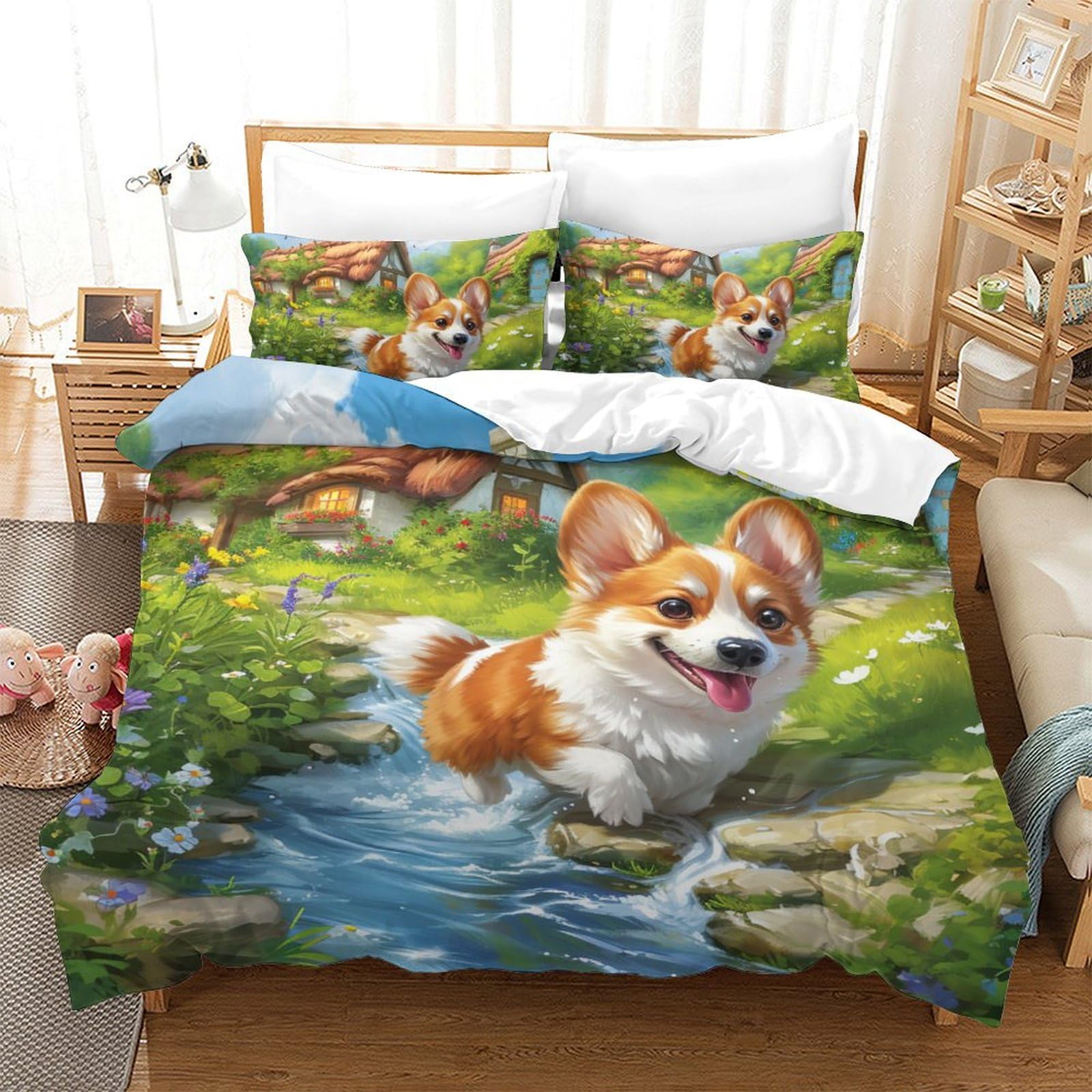 Housse de couette Corgi 3D pour transformer la chambre des adolescents avec un style cosy