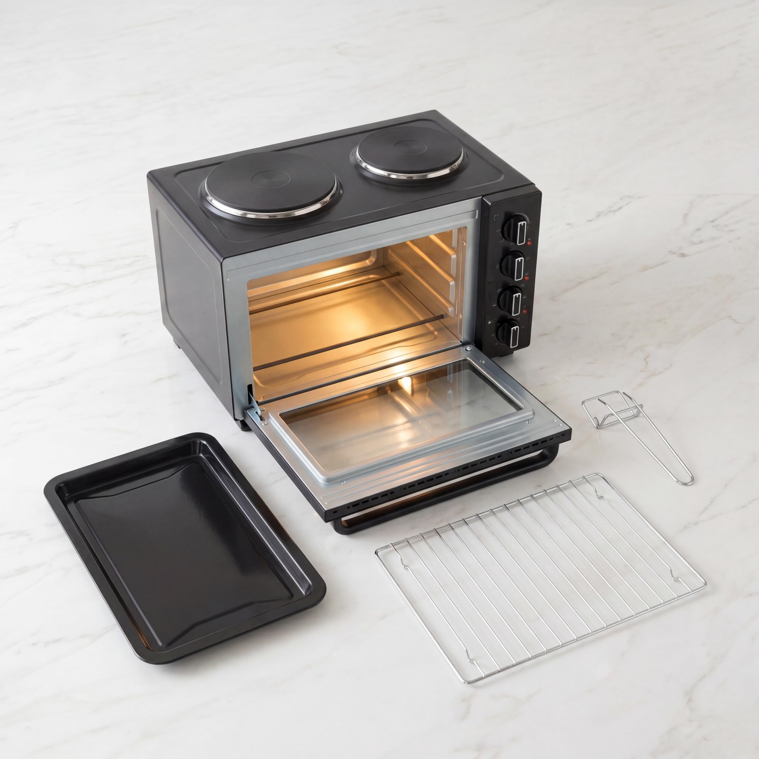 Tristar Forno a convezione con 2 piastre, capacità 35 L, 3200 W, struttura in acciaio, mini cucina compatta per pasti completi, OV-3670