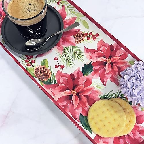 Miniatura 25 de UP ware Poinsettia Joyful Holiday - Bandeja de melamina para servir, bandeja rectangular de 15 x 6.5 pulgadas, bandeja de alimentos sin BPA