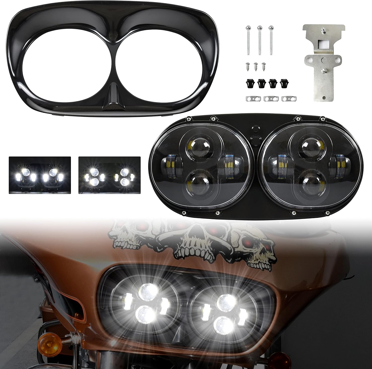Dual LED Headlight for Road Glide 04-13, LED Head Light Headlamp Front Light Kit with High Low Beam for Harley Road Glide 2004-2013 Accessories
