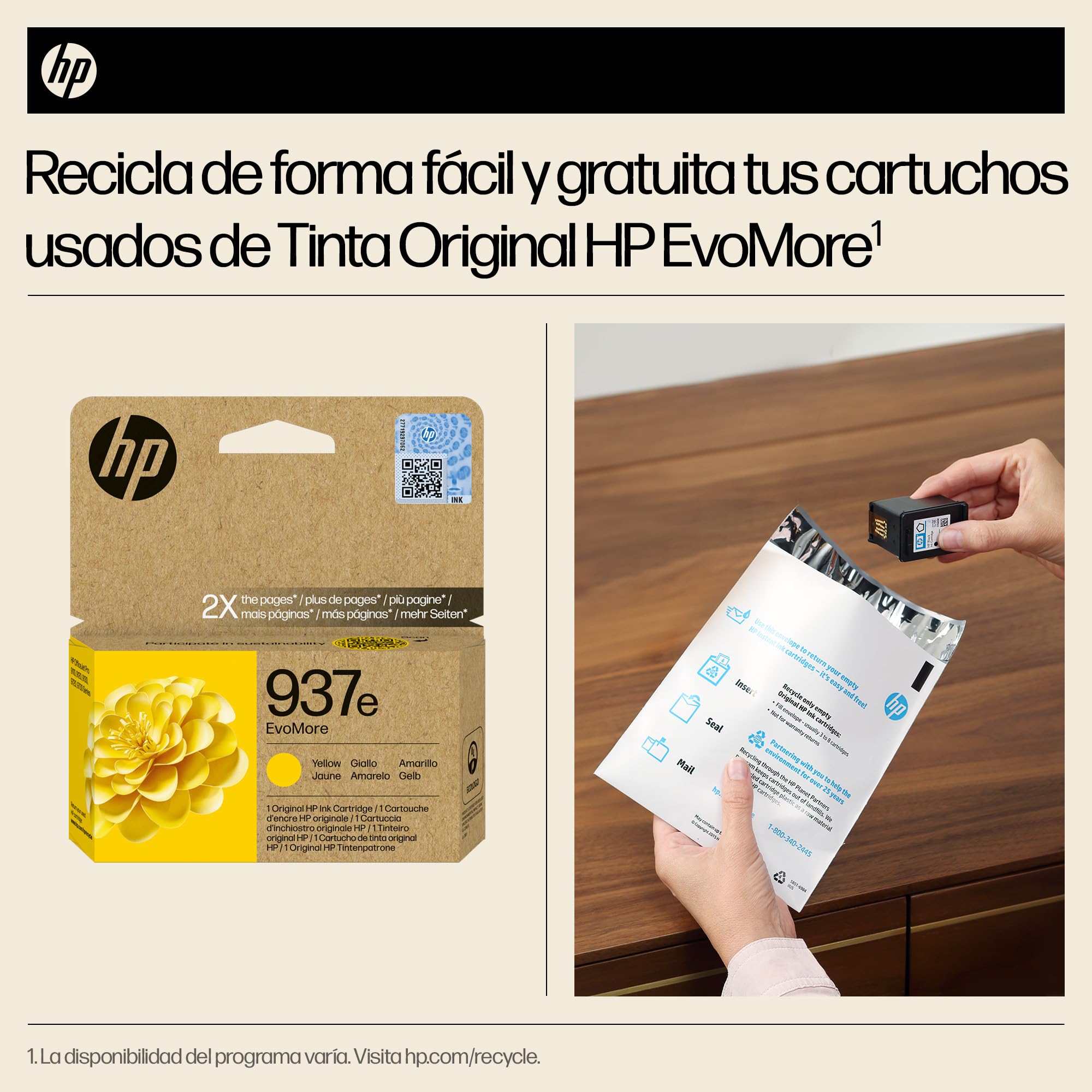 HP 937e Amarillo, Cartucho de Tinta Original, EvoMore | Compatible con impresoras OfficeJet Pro Serie 9100 y 9700, 1650 páginas (4S6W8NE)