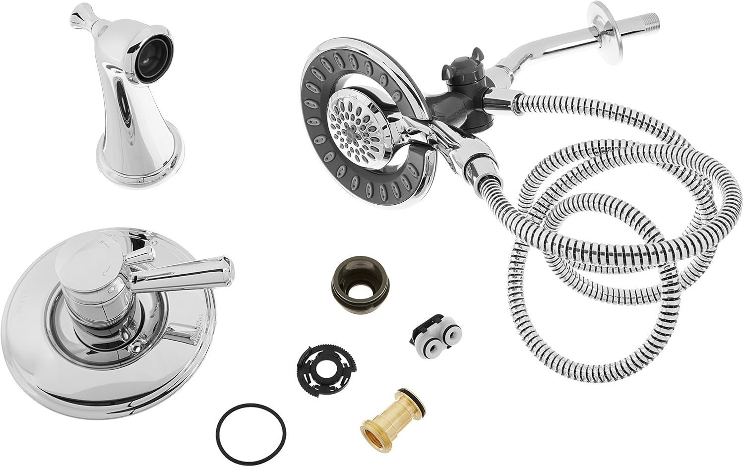 Delta Faucet Linden 17 Series Dual-Function Tub and Shower Trim Kit, Shower Faucet with 4-Spray In2ition 2-in-1 Dual Hand Held Shower Head with Hose, Chrome T17493-I (Valve Not Included) - - 