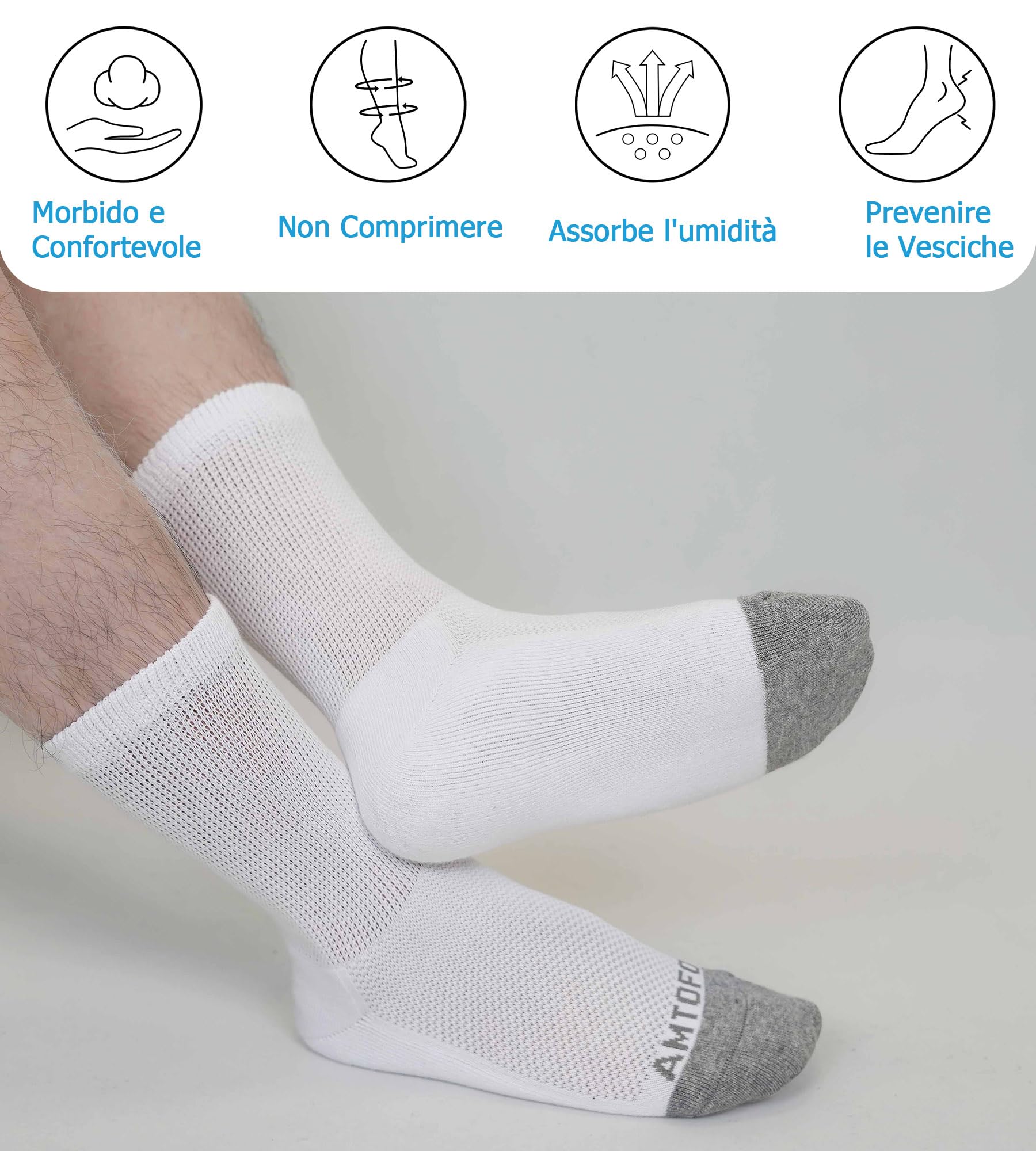 ZFSOCK Calze Uomo Senza Elastico Diabetici Calzini Senza Cucitura Donna 90% Cotone Extra Larghi Comodi Foderato in Spugna Nero Bianco Grigio 4 Paia