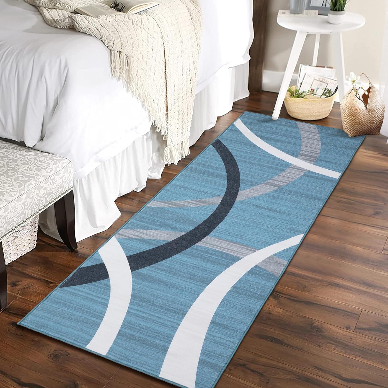Modern Runner Rug 2x6 Washable Hallway Runner Abstract Rug Blue Circle Design Runner Rug Geometric Runner Non-Slip Non-Shedding Kitchen Mat Foldable Entry Throw Area Rug for Living Room
