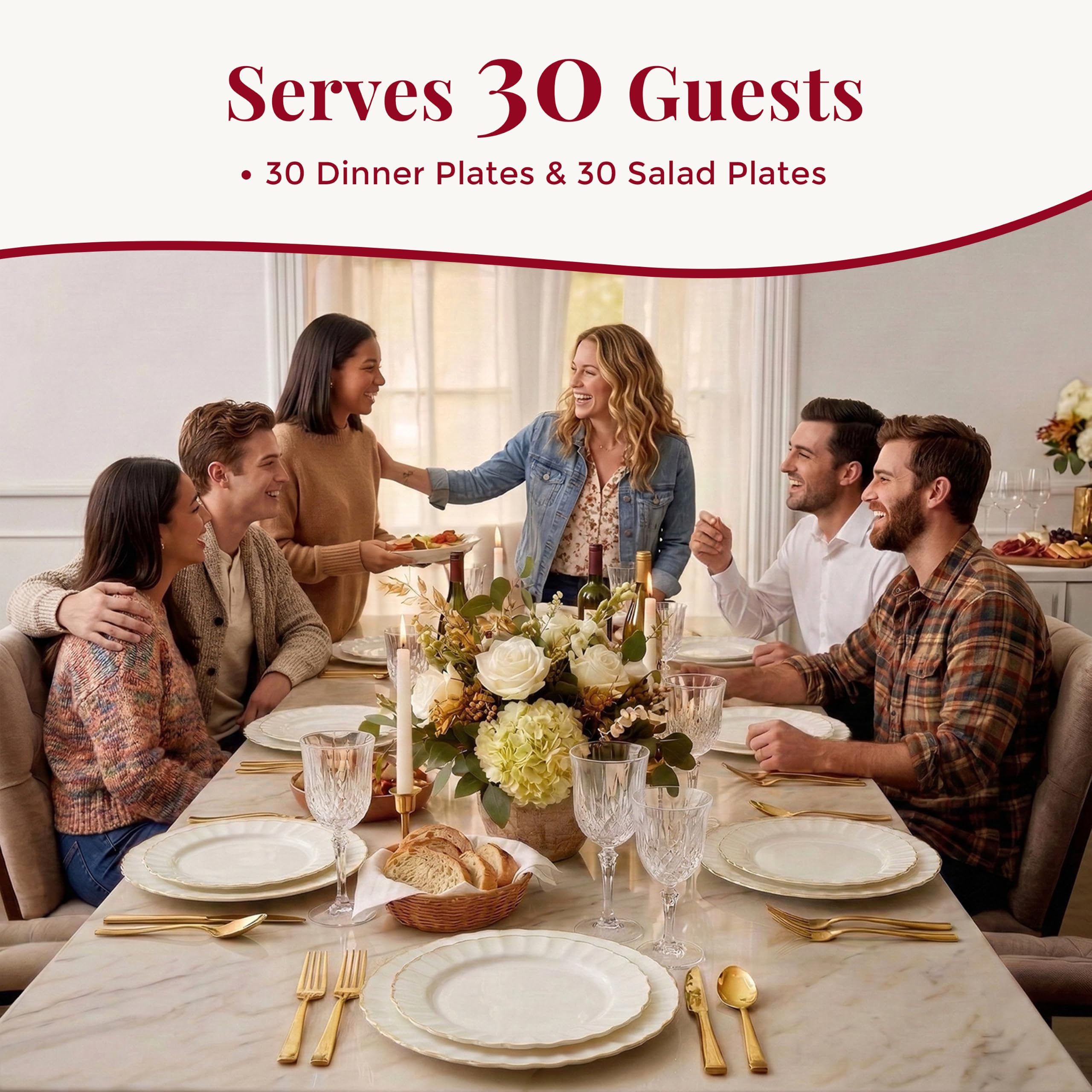 Ivory Gold Scalloped Plates - 60 Pack -5
