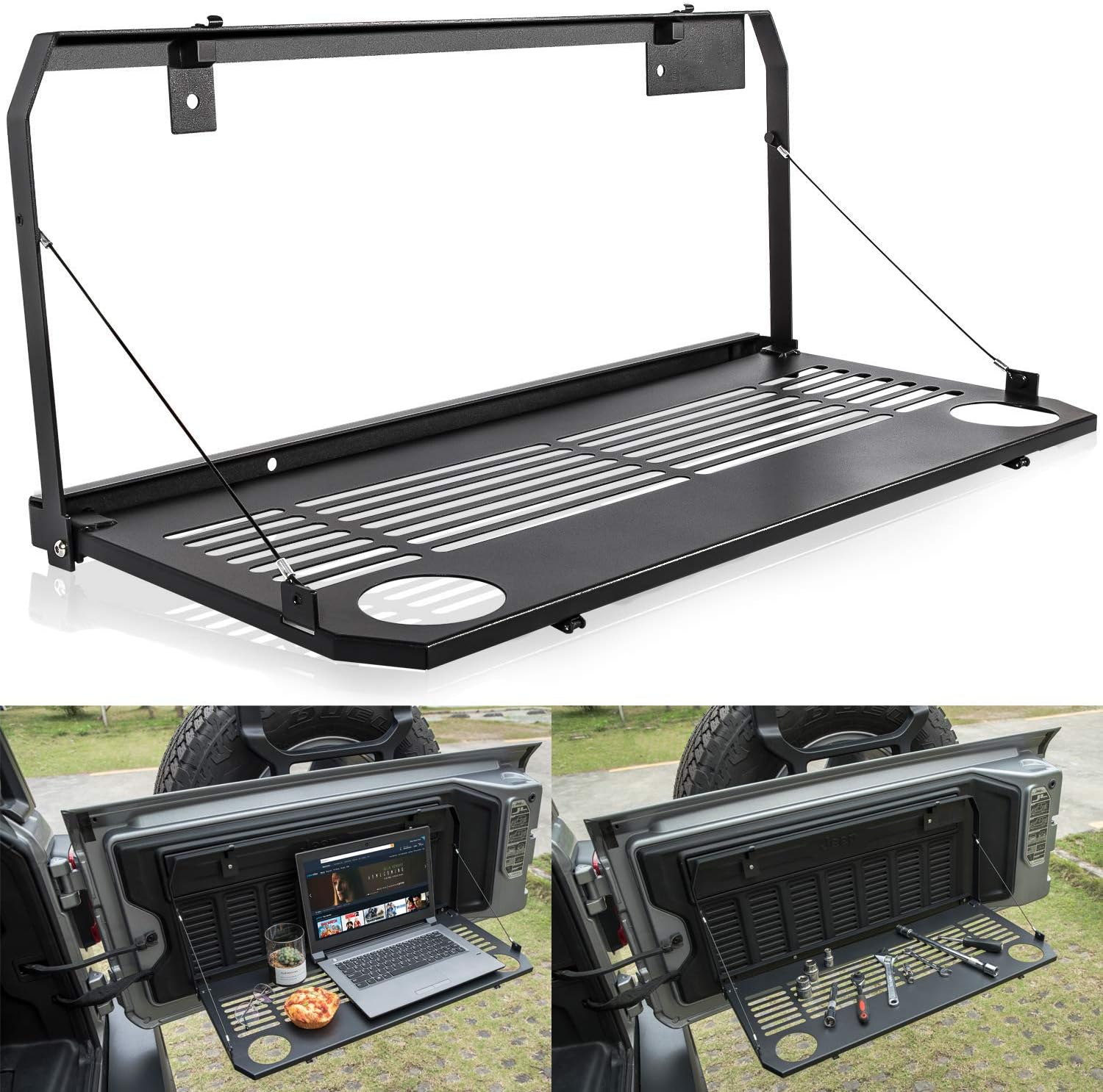 Yoursme for Jeep Wrangler JL JLU & Gladiator JT 2018-2021 2/4 Door Tailgate Table Rear Door Table Storage Cargo Shelf Foldable Rear Door Support up to 88IB