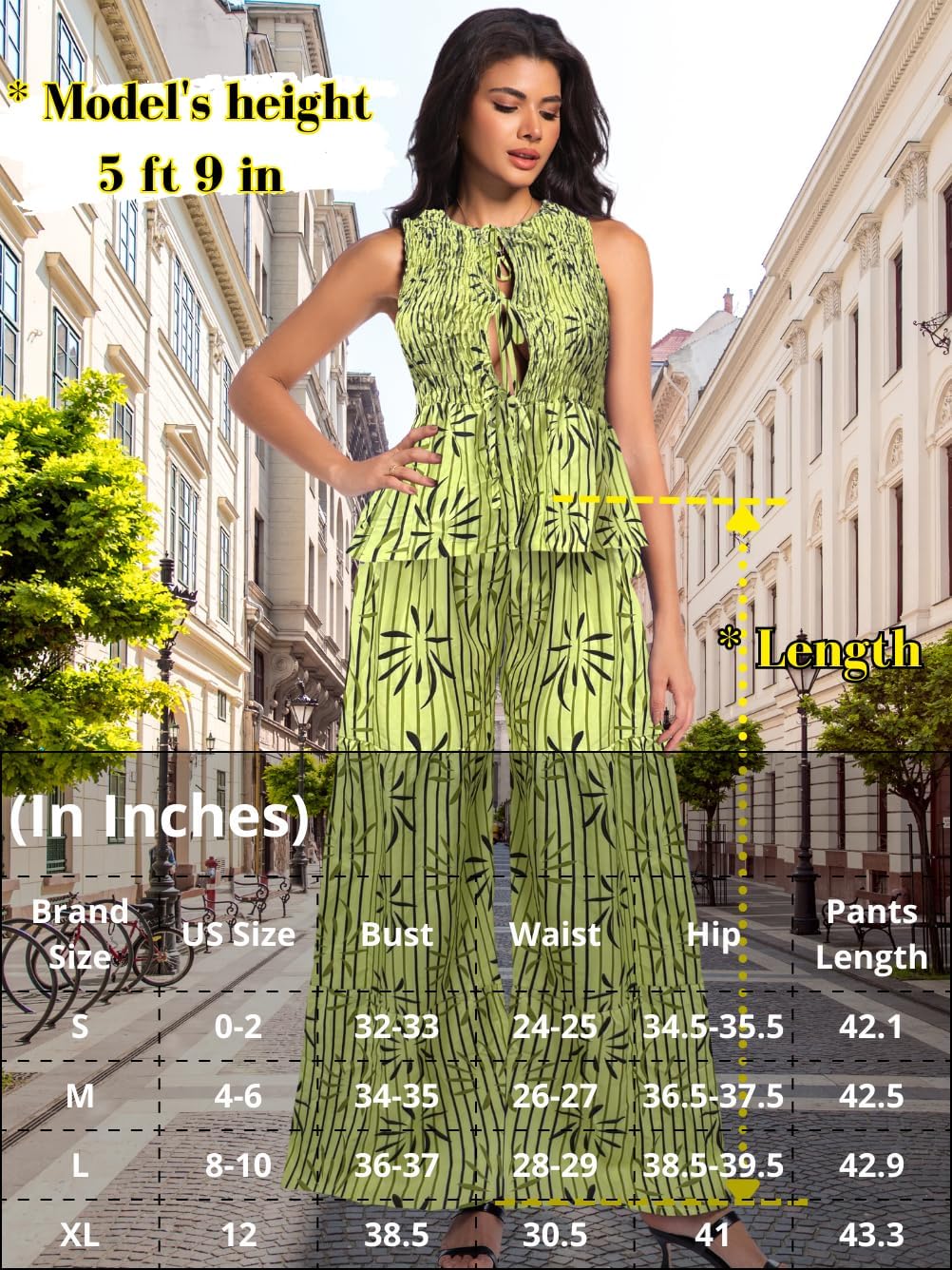 Sexy Vest and Pants Set for Women, Tie-front Smocked Tops, Tiered Flared Pants, 2 Piece Outfits for Vacation - Image 6