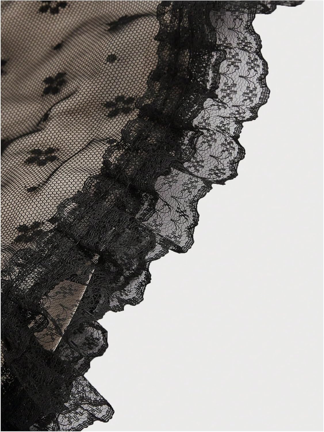 SOLY HUX Women's Y2k Lace Mesh Cami Tops V Neck Spaghetti Strap Ruffle Hem Peplum Camisole Tops Pure Black Large - Image 4