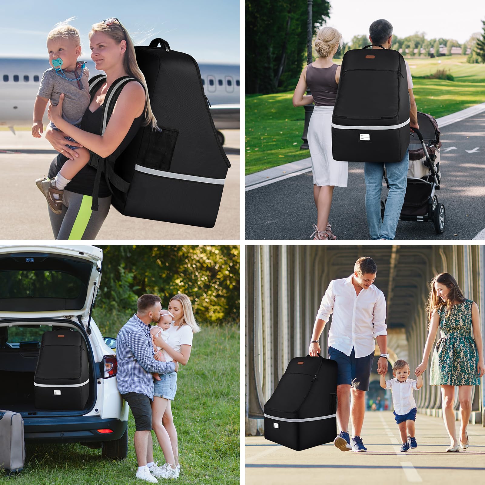 Autositz-Reisetasche, gepolsterter Autositz-Rucksack mit Stahlseilgriff und reflektierenden Streifen, große, strapazierfähige Autositz-Tragetasche, Flughafentor, Karomuster, Kindersitz-Reisetasche mit