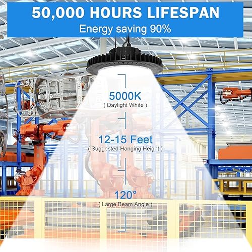 Miniatura 10 de 150W UFO LED alta luz de la bahía 21750LM 0-10V Dimmable alta bahía LED tienda luces UL DLC aprobó la luz del almacén 5000k luz del día