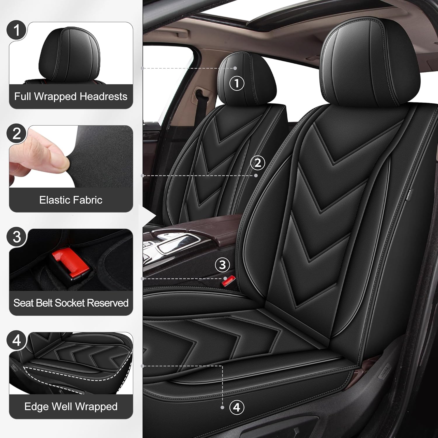 Fit for Nissan Rogue 2009-2026 Car Seat Covers: 2 Front Comfortable Faux Leather Waterproof Car Seat Cover Compatible with Airbags (Only 2 Front Seat Covers,Black)