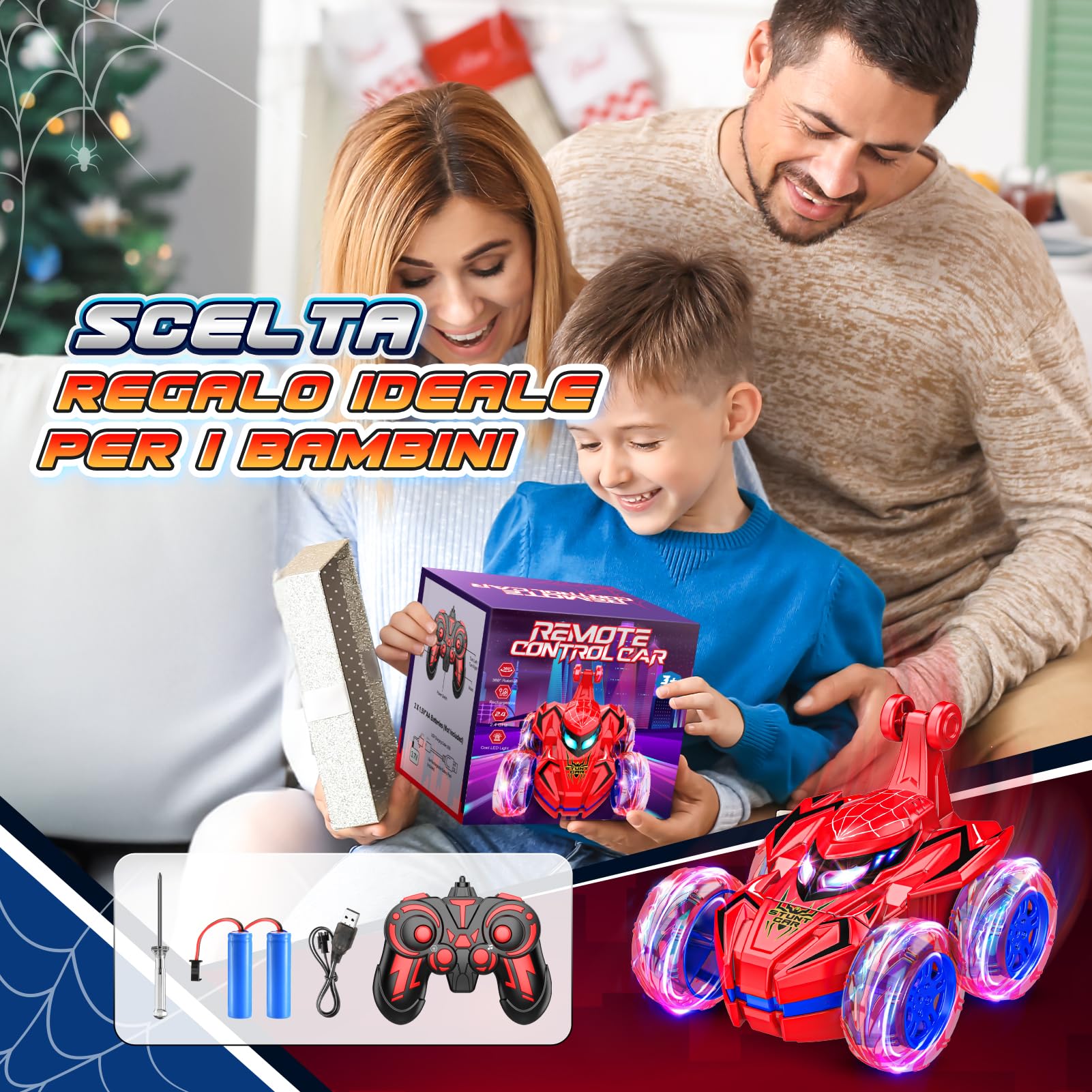Braxel Macchina Telecomandata per Bambini, Giochi Bambino 3-6 anni Maschio Regalo Natale Spider Giocattolo Regalo Bambino 3-10 Anni Giocattoli Bambino Auto Telecomandata