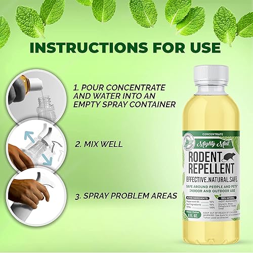 Vista 18 de Mighty Mint Spray repelente de roedores de aceite de menta, control natural para interiores y exteriores para ratones y ratas, fórmula extrafuerte a
