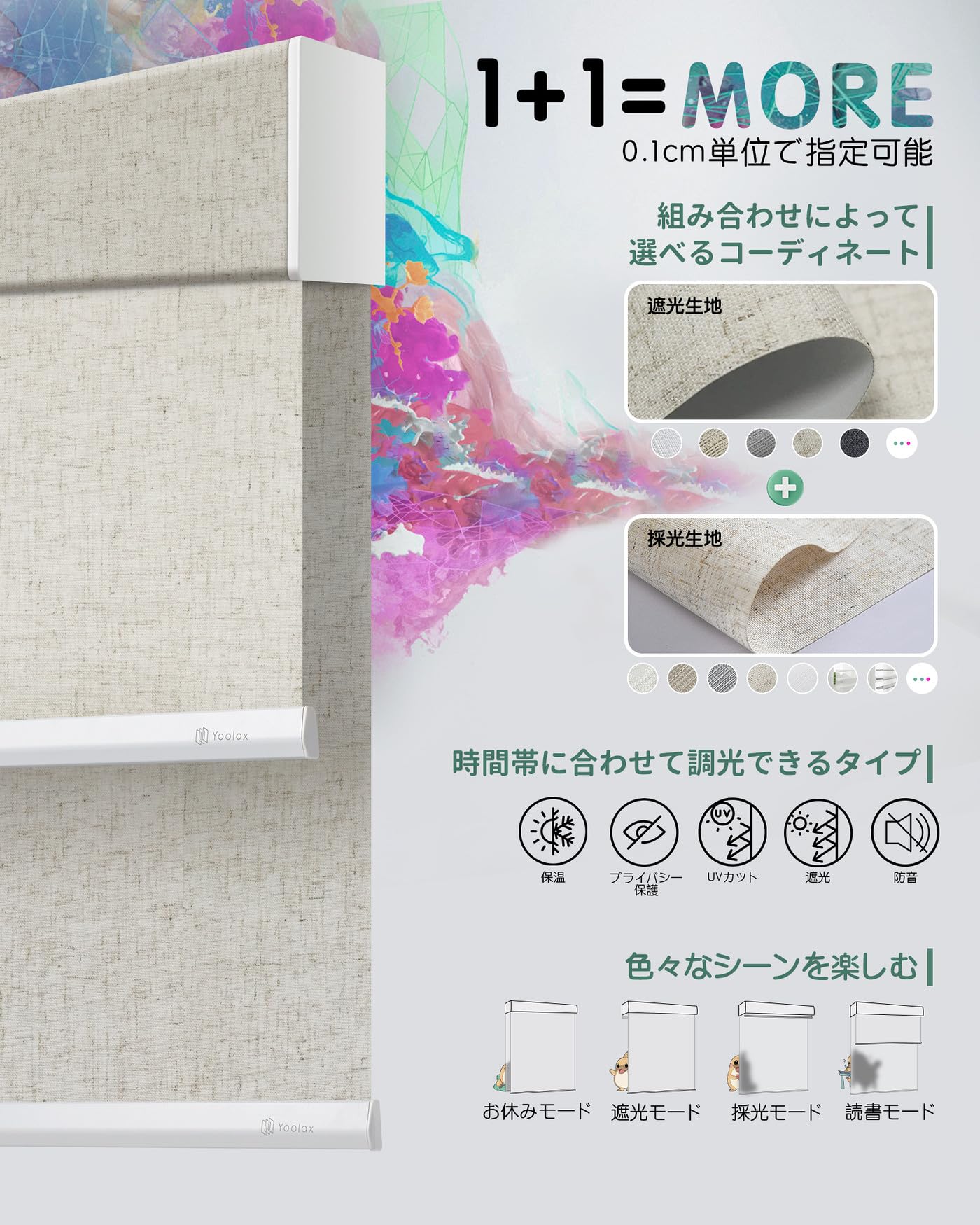 Amazon｜Yoolax 電動ダブルロールスクリーン Bluetoothモデル 遮光1級