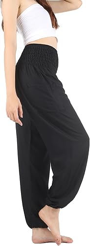 Boho Pants Pantalones harén fluidos de 2 bolsillos para mujer, para yoga, viajes, ropa hippie