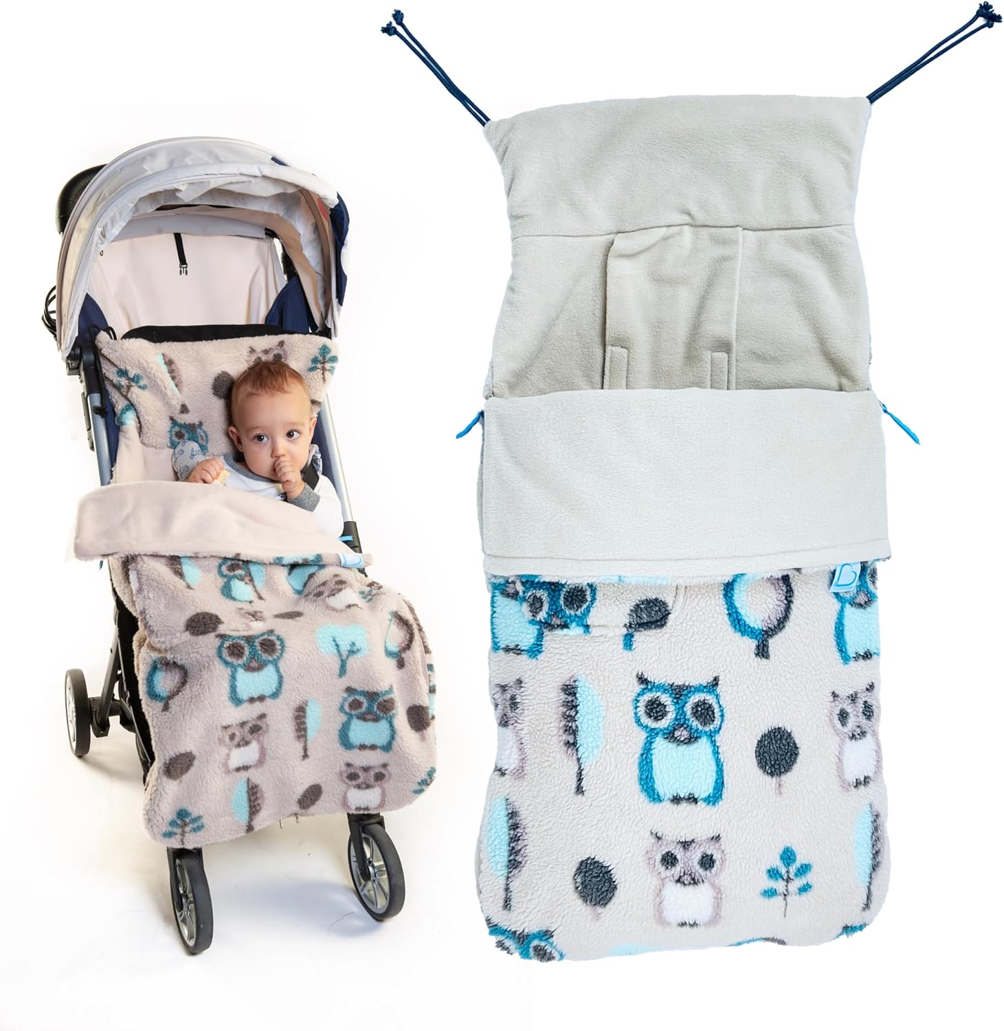 Universal Snuggle Sherpa Baby Stroller Footmuff Bunting Bag, 2-in-1 Seat Liner & Pushchair Footmuff to Keep Baby Warm & Dry, Woodland Wisdom