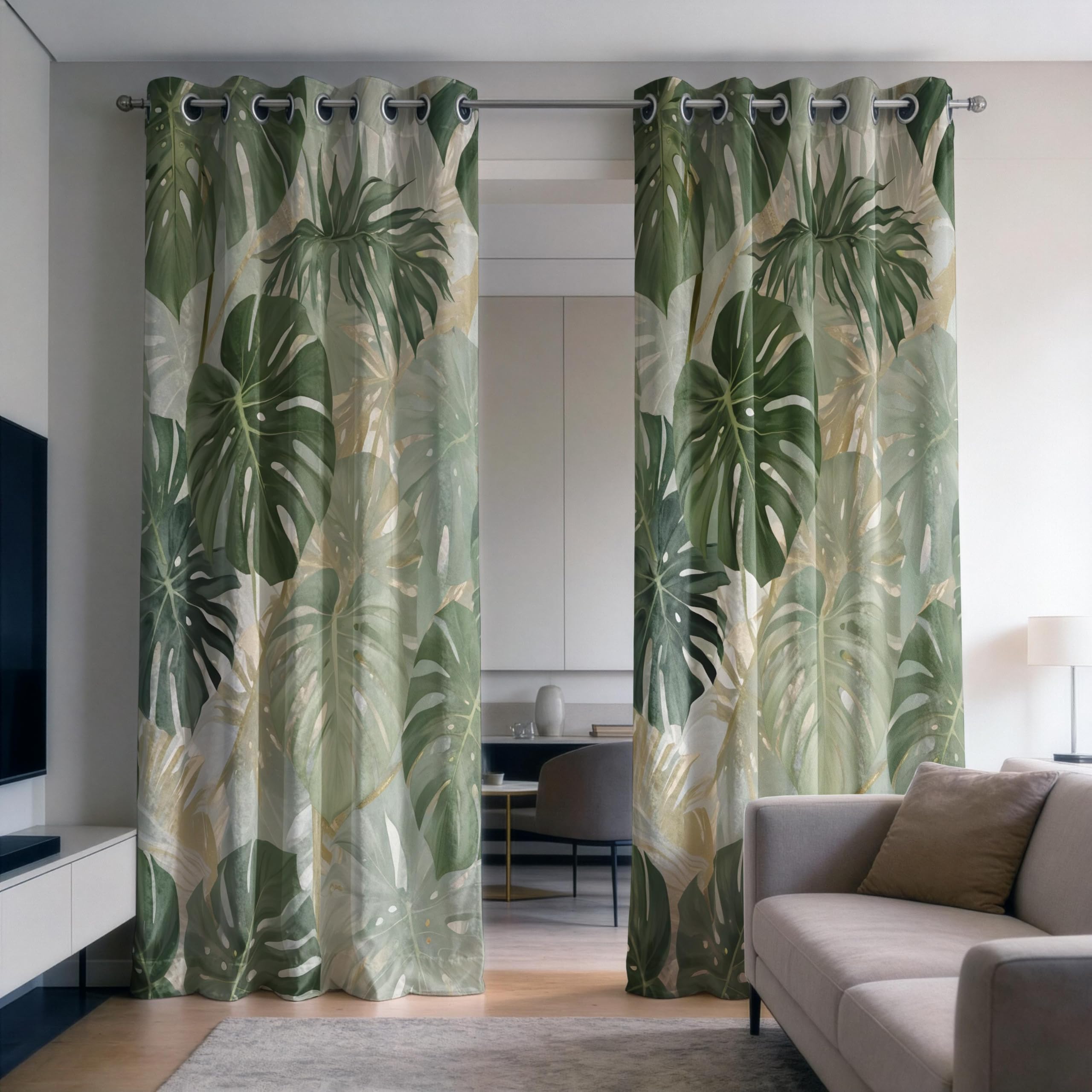 IKDZCM Monstera Leaf Blackout Curtains for Bedroom, Tropical Green Drapes, Thermal Insulated Room Darkening Curtains(WxH/2x143x205cm)