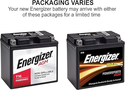 Miniatura 3 de Energizer T16 AGM - Batería de 12 V para motocicleta y agua personal, 260 amperios de arranque en frío y 19 Ahr. Reemplaza T16 y otros, negro